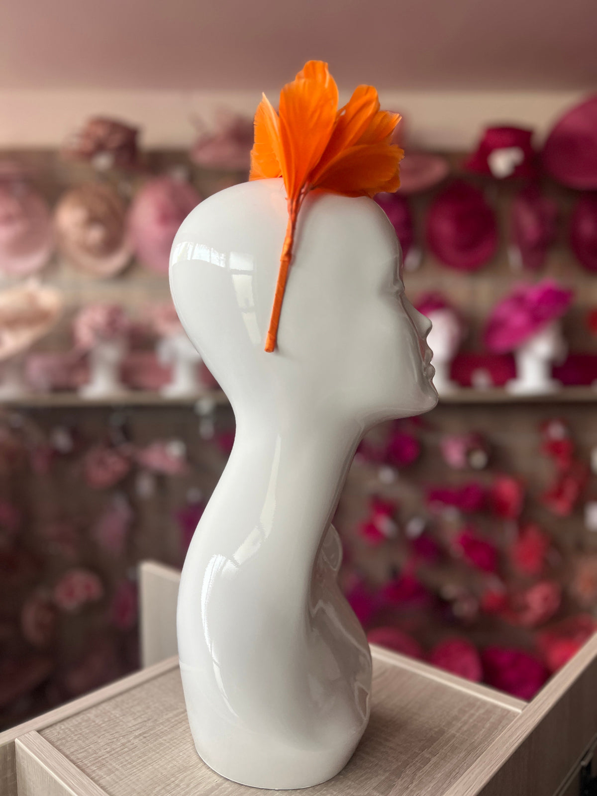 Orange Fascinator Headband with Feather Petals &amp; Diamanté-Fascinators Direct