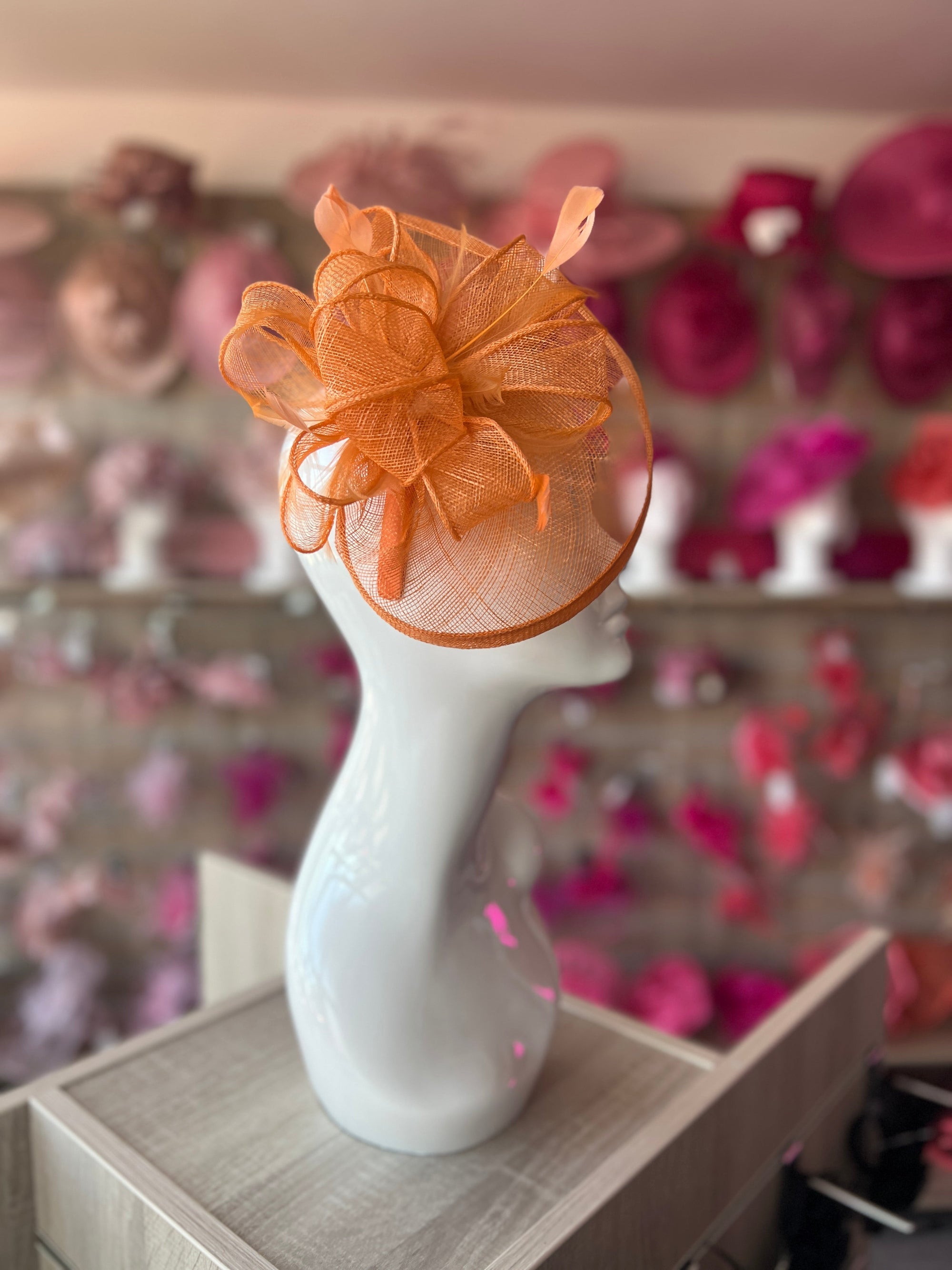 Orange Fascinator with Ruched Sinamay & Loops-Fascinators Direct