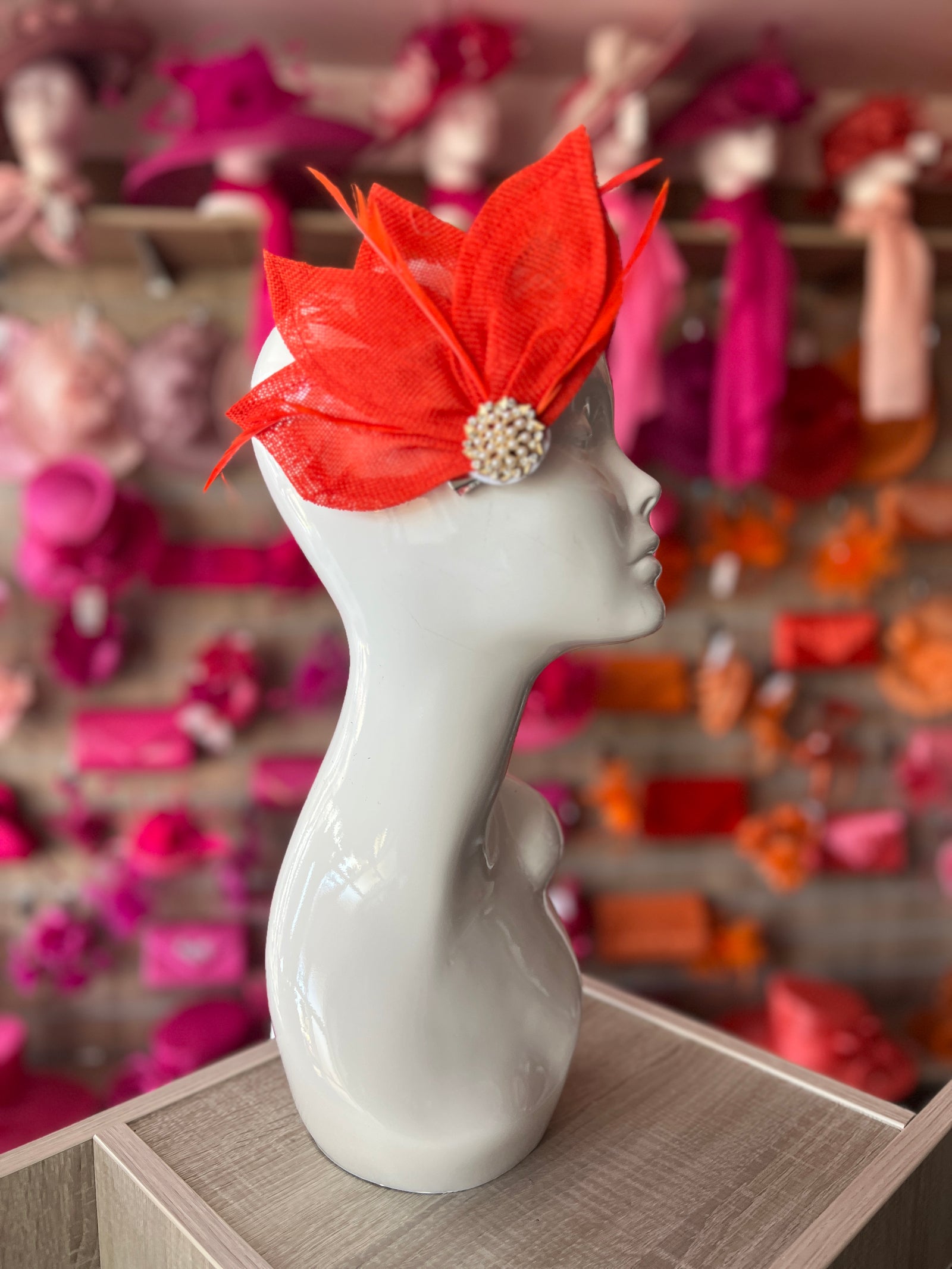 Orange Feather Petal Fan Hair Clip Fascinator-Fascinators Direct
