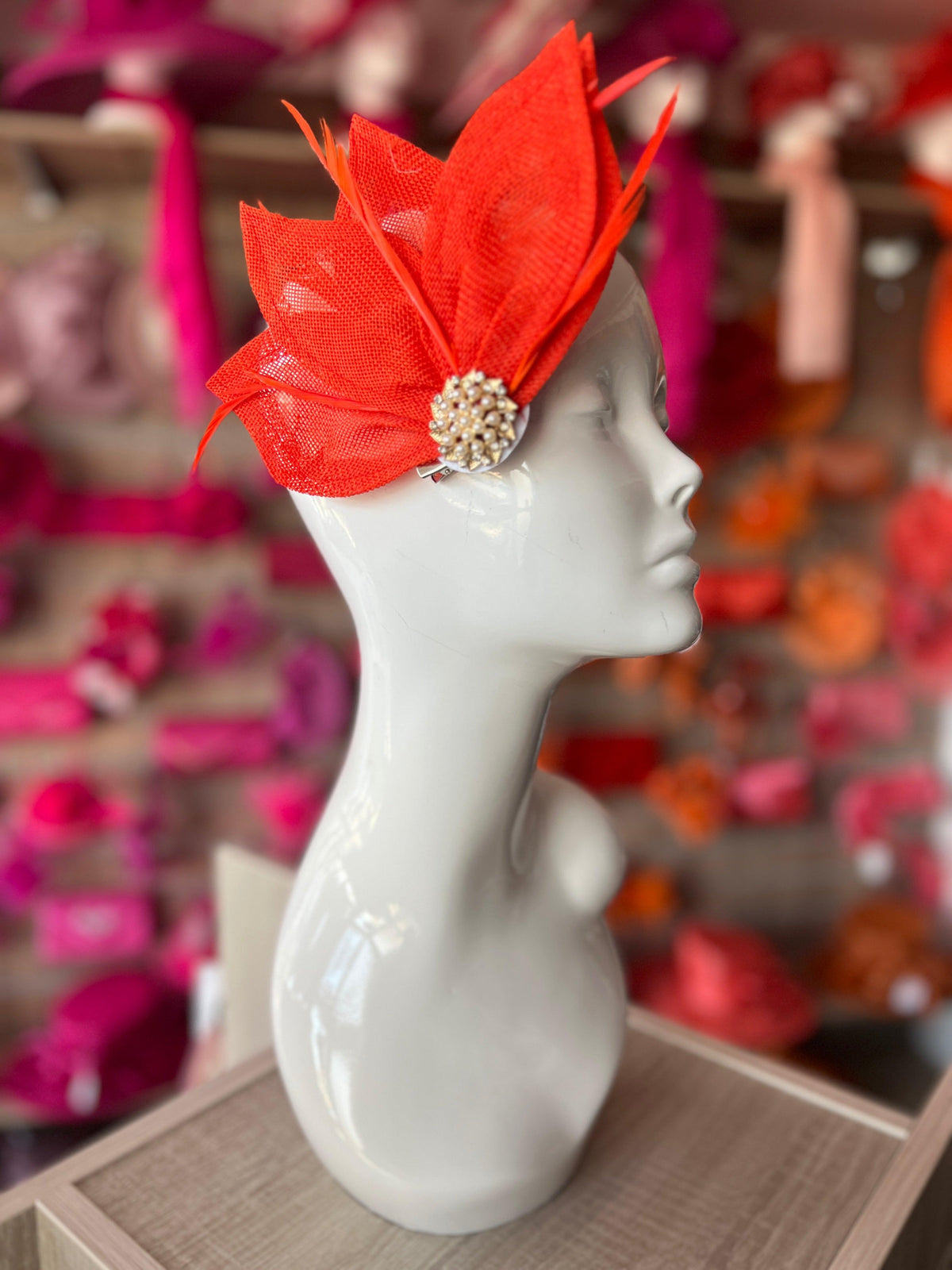 Orange Feather Petal Fan Hair Clip Fascinator-Fascinators Direct