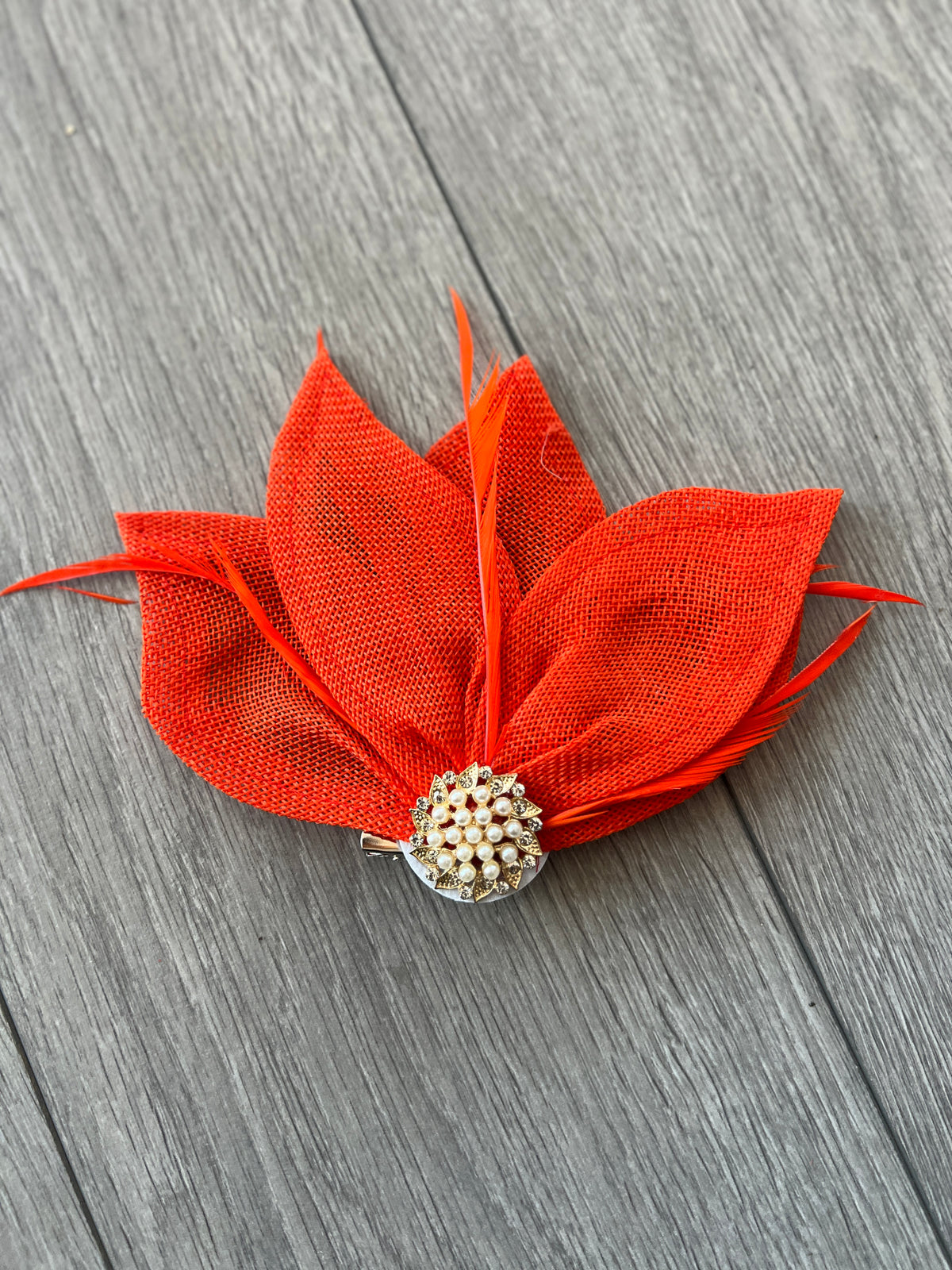 Orange Feather Petal Fan Hair Clip Fascinator-Fascinators Direct