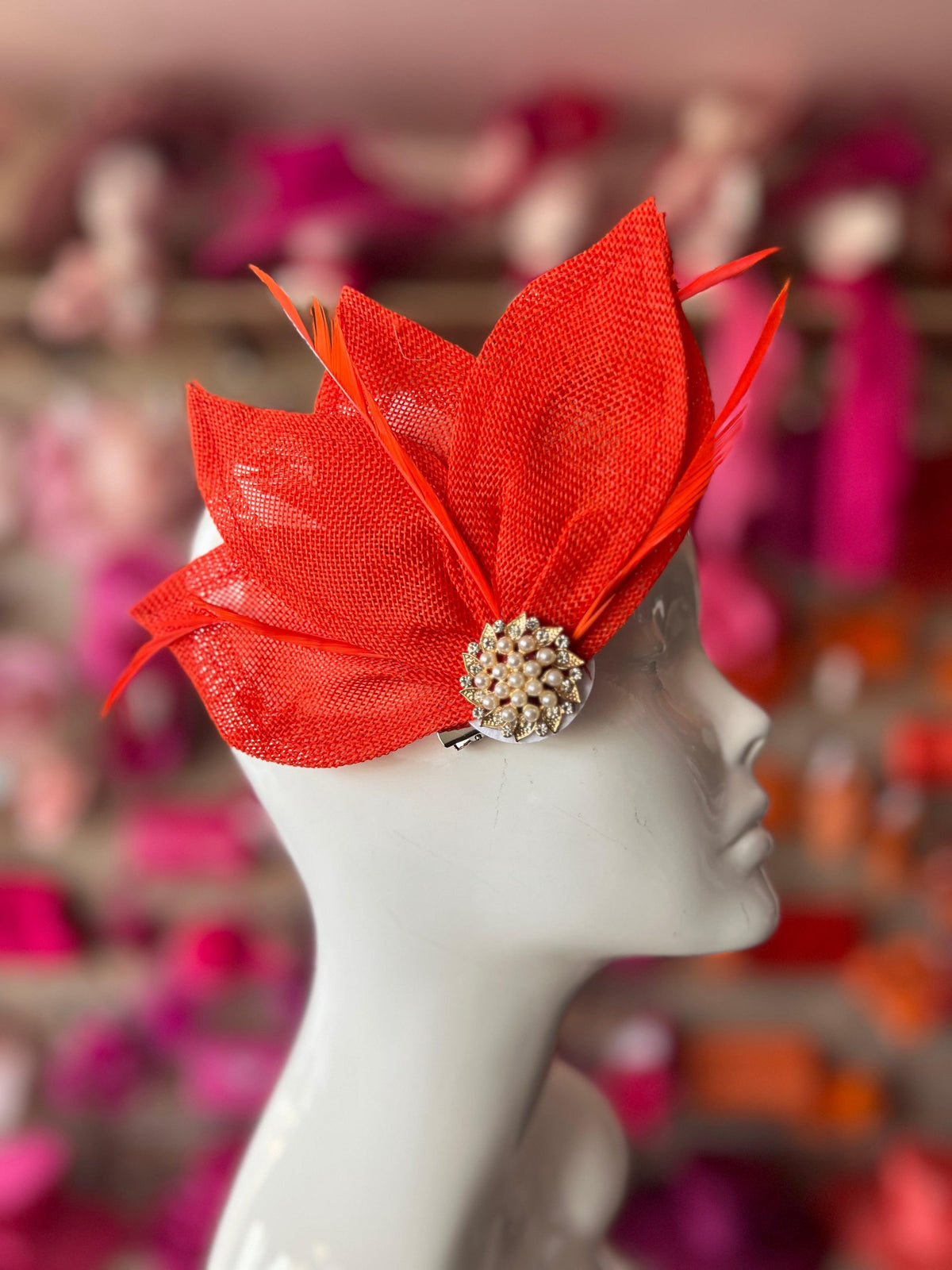 Orange Feather Petal Fan Hair Clip Fascinator-Fascinators Direct