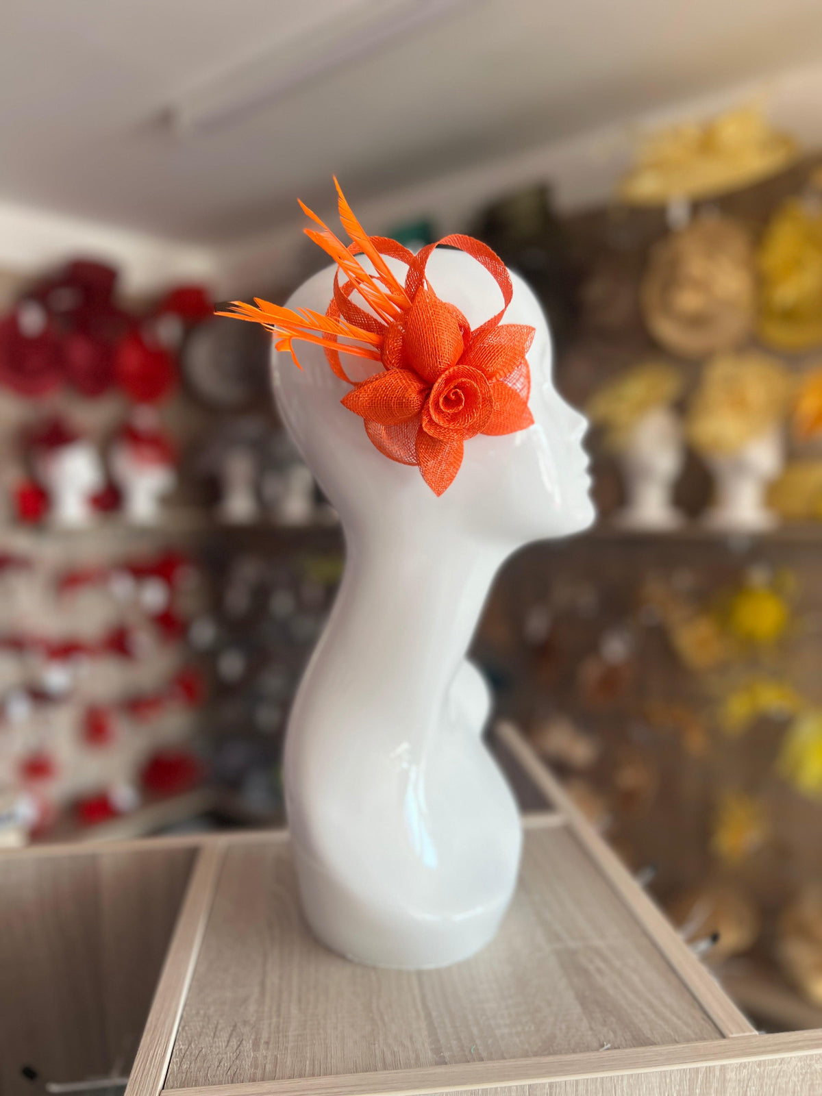 Orange Flower Fascinator Clip with Feathers-Fascinators Direct