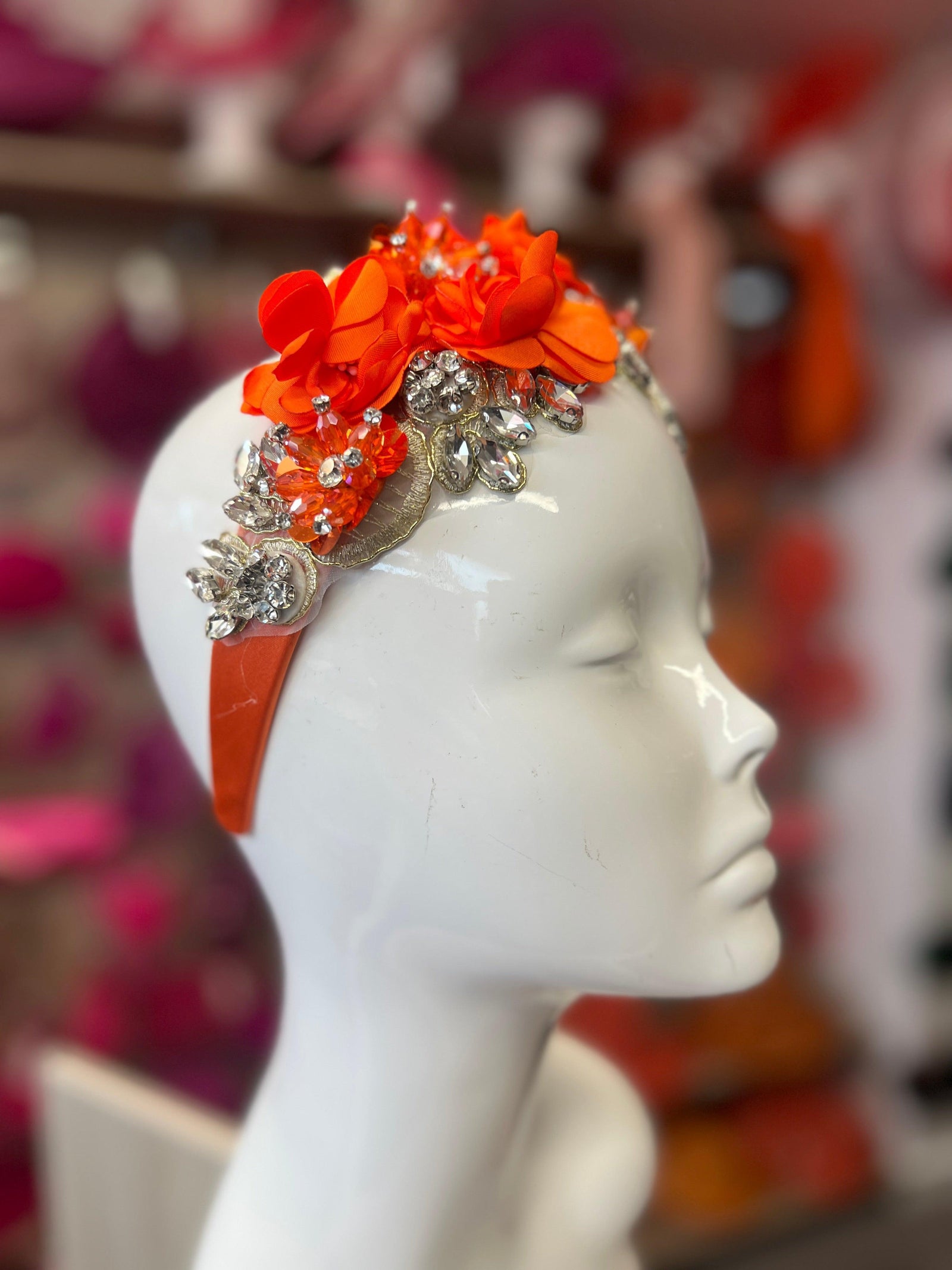 Orange Flower Headband With Pearls & Diamantes-Fascinators Direct
