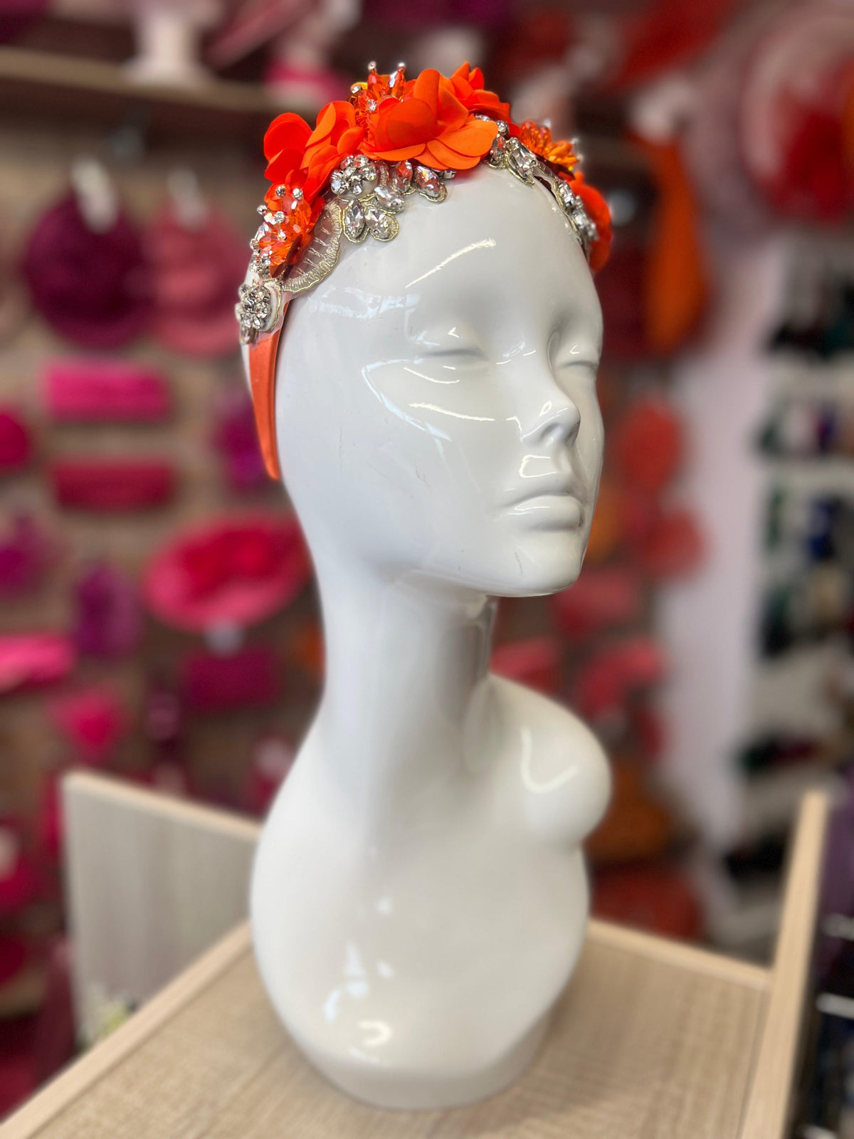 Orange Flower Headband With Pearls &amp; Diamantes-Fascinators Direct