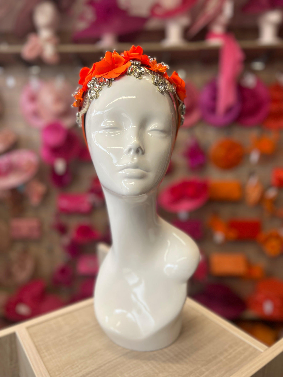 Orange Flower Headband With Pearls &amp; Diamantes-Fascinators Direct