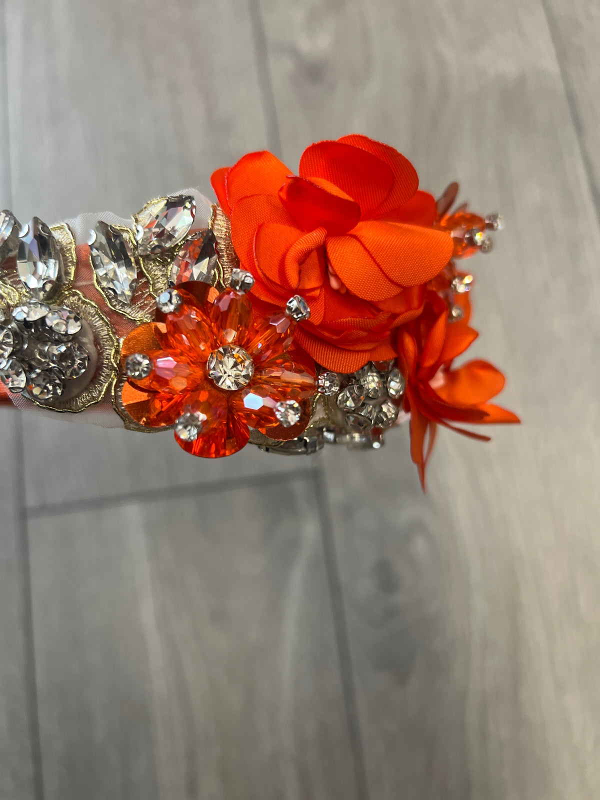 Orange Flower Headband With Pearls &amp; Diamantes-Fascinators Direct