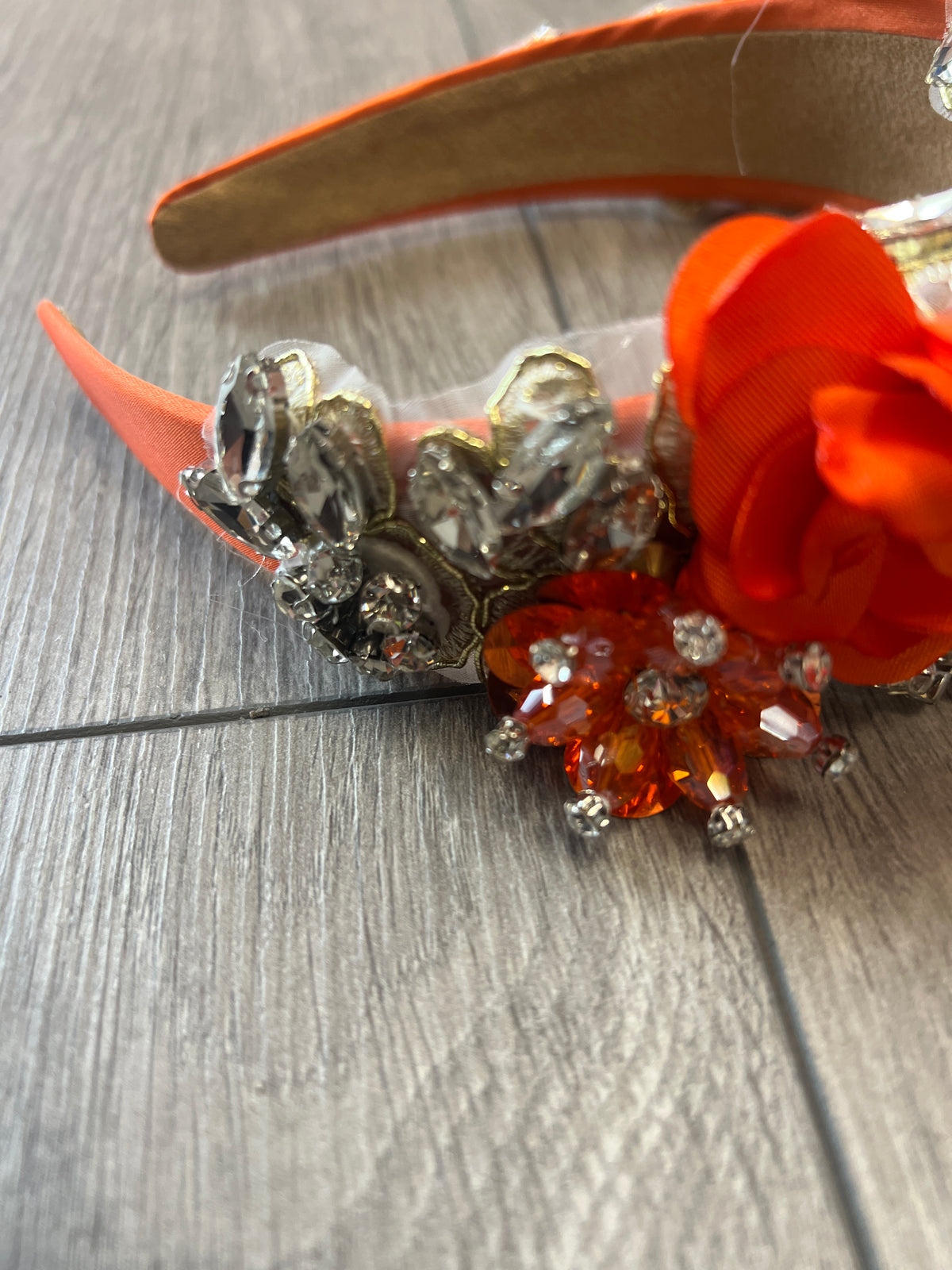 Orange Flower Headband With Pearls &amp; Diamantes-Fascinators Direct