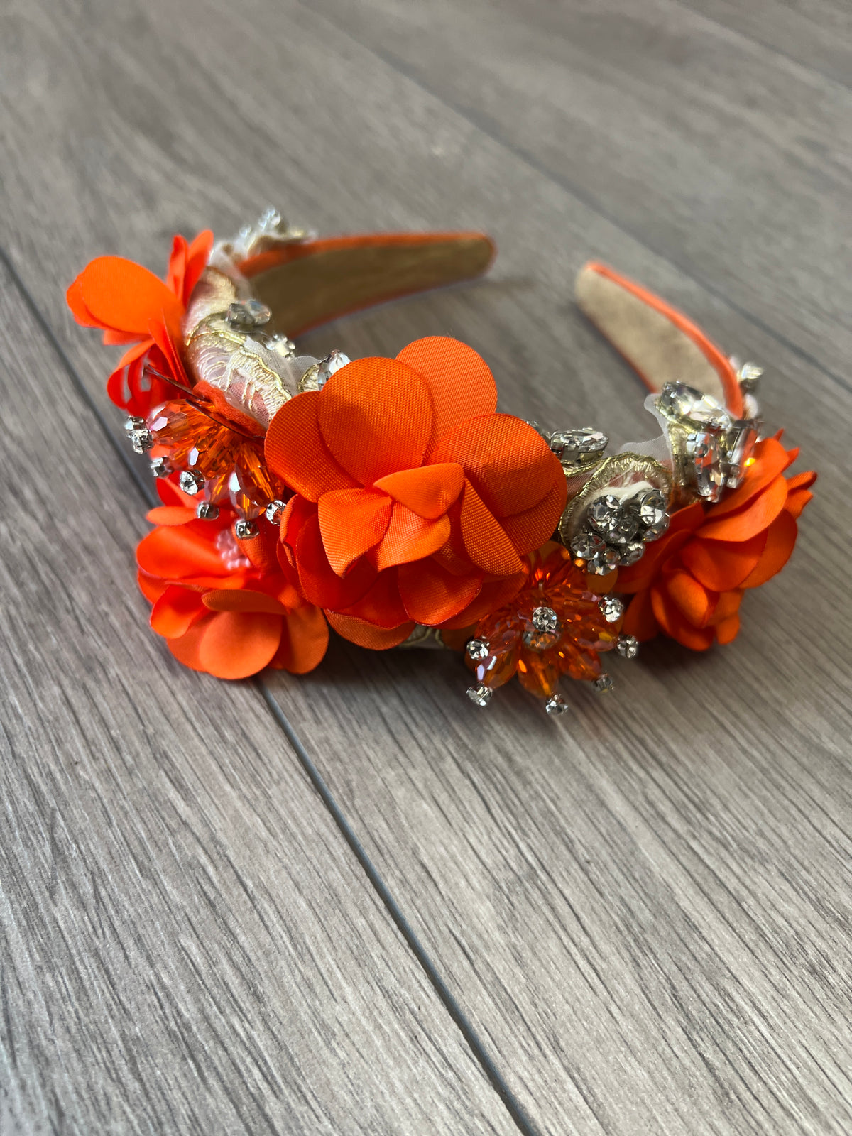 Orange Flower Headband With Pearls &amp; Diamantes-Fascinators Direct