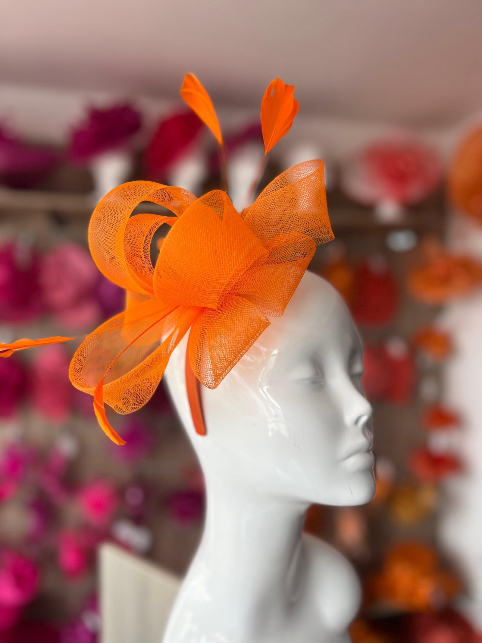 Orange Large Loop Fascinator With Feathers-Fascinators Direct