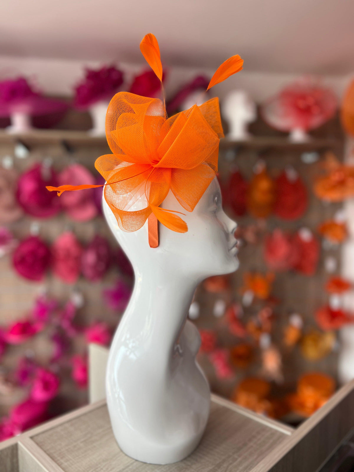 Orange Large Loop Fascinator With Feathers-Fascinators Direct