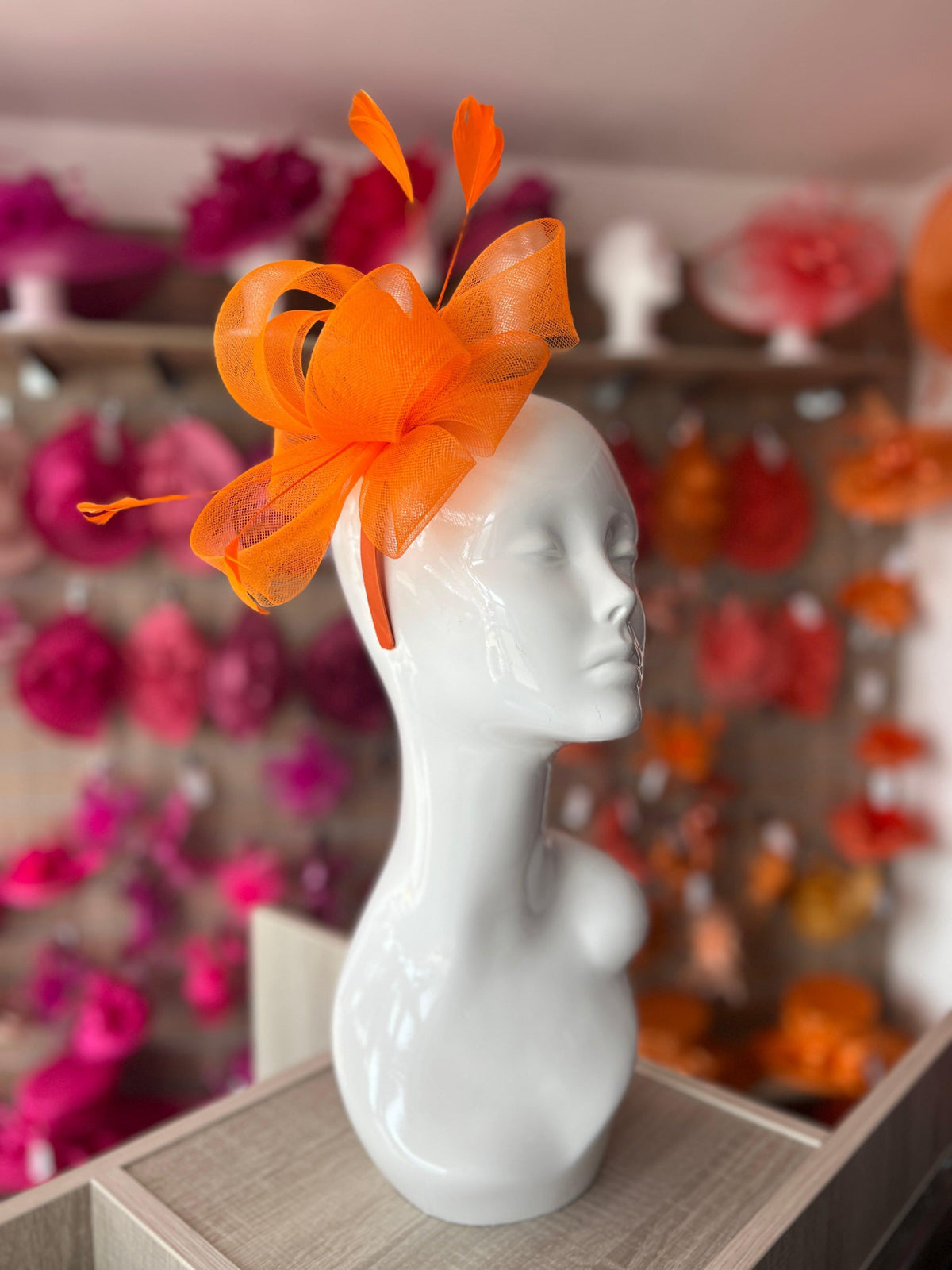 Orange Large Loop Fascinator With Feathers-Fascinators Direct