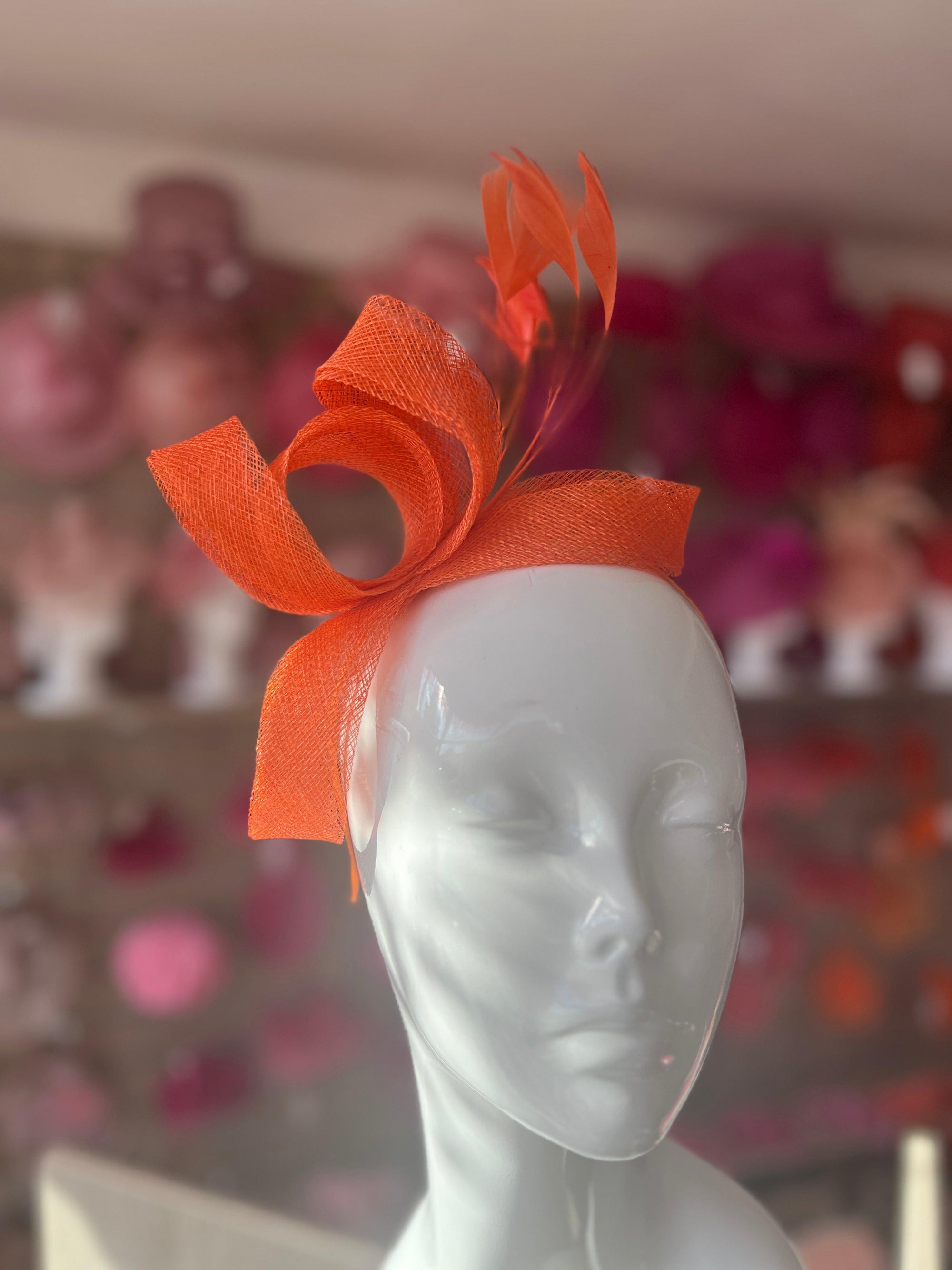 Orange Large Loop Feather Headband Fascinator-Fascinators Direct