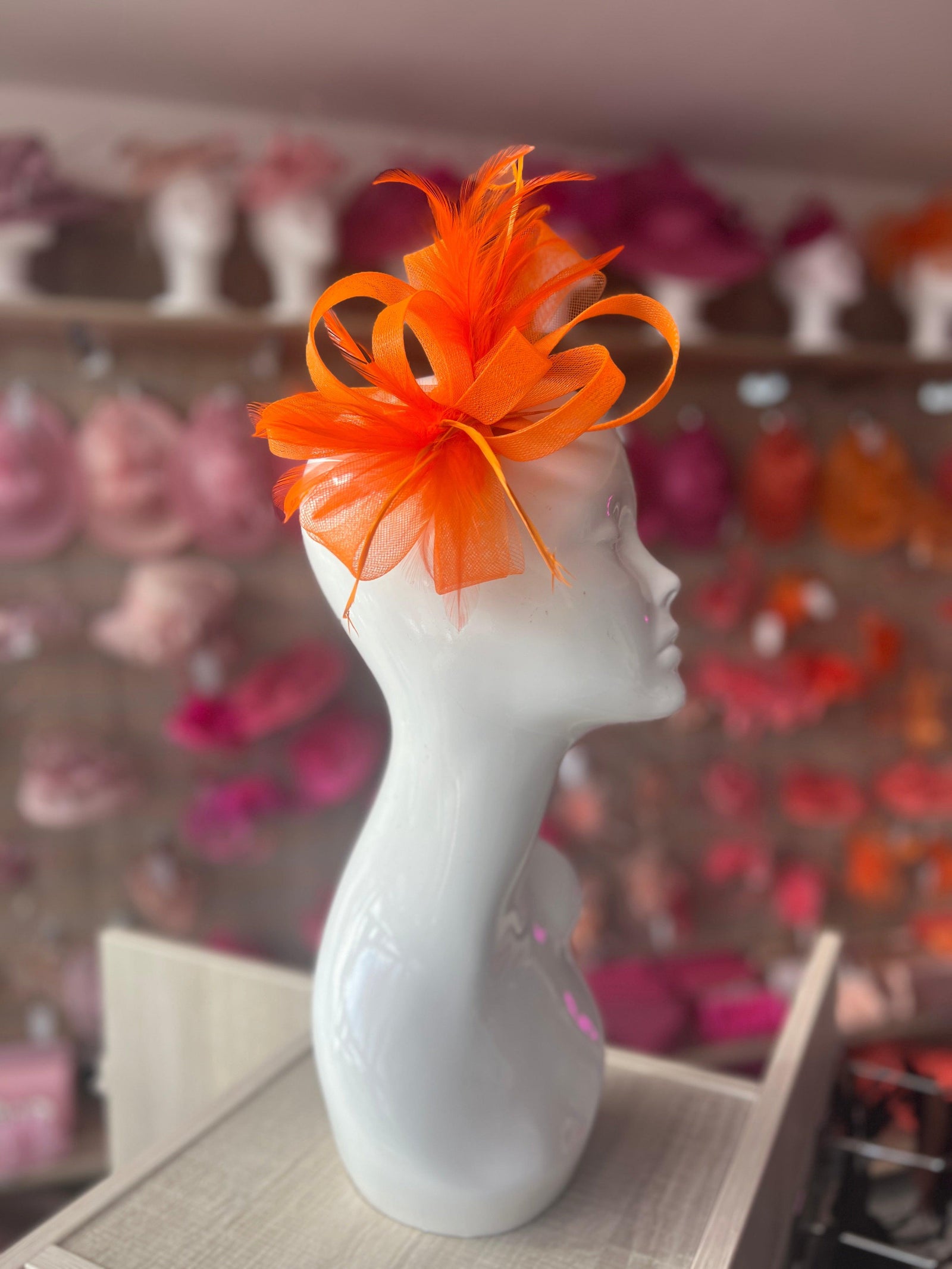 Orange Loop Bow Fascinator With Feathers-Fascinators Direct