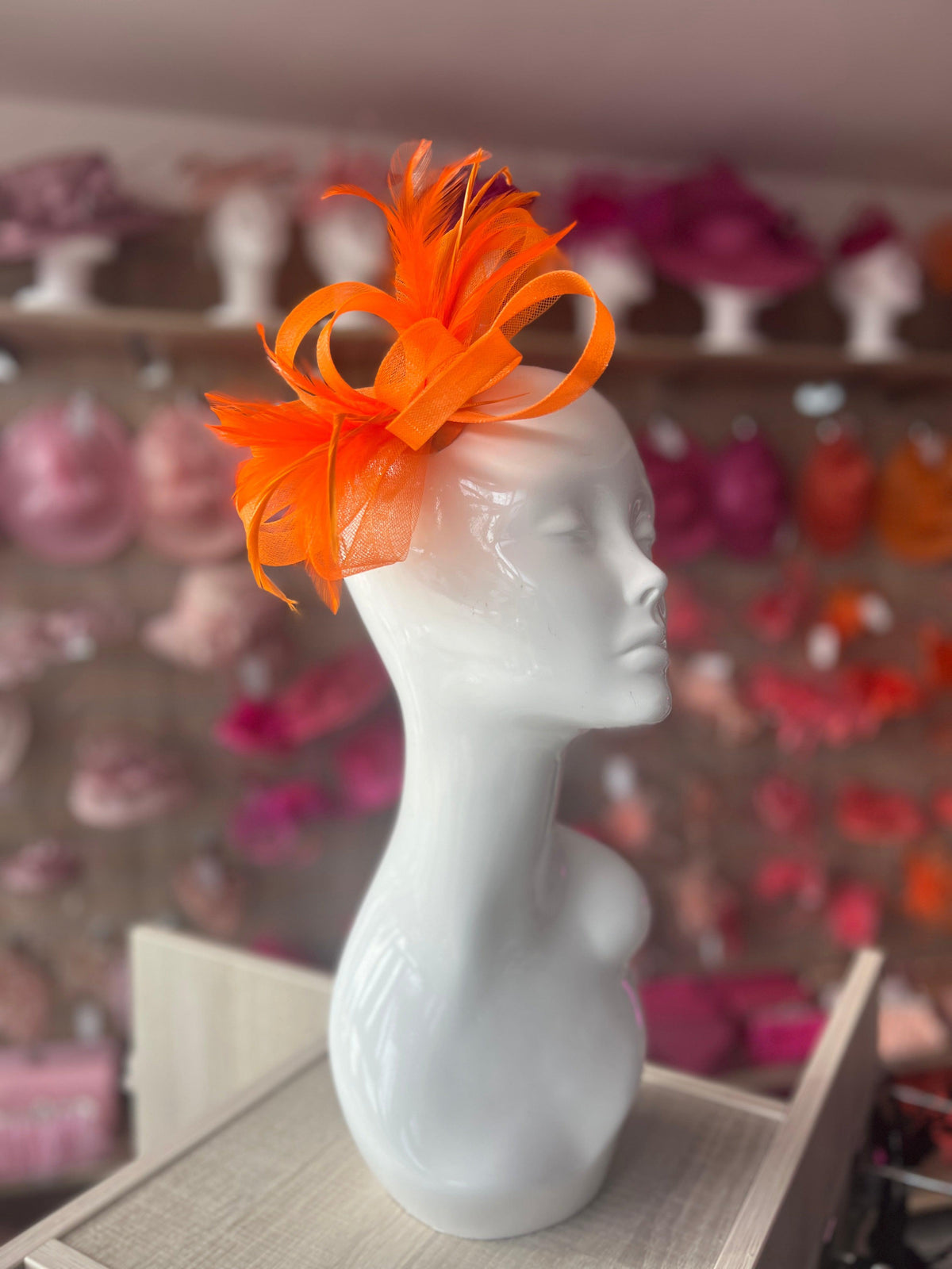 Orange Loop Bow Fascinator With Feathers-Fascinators Direct