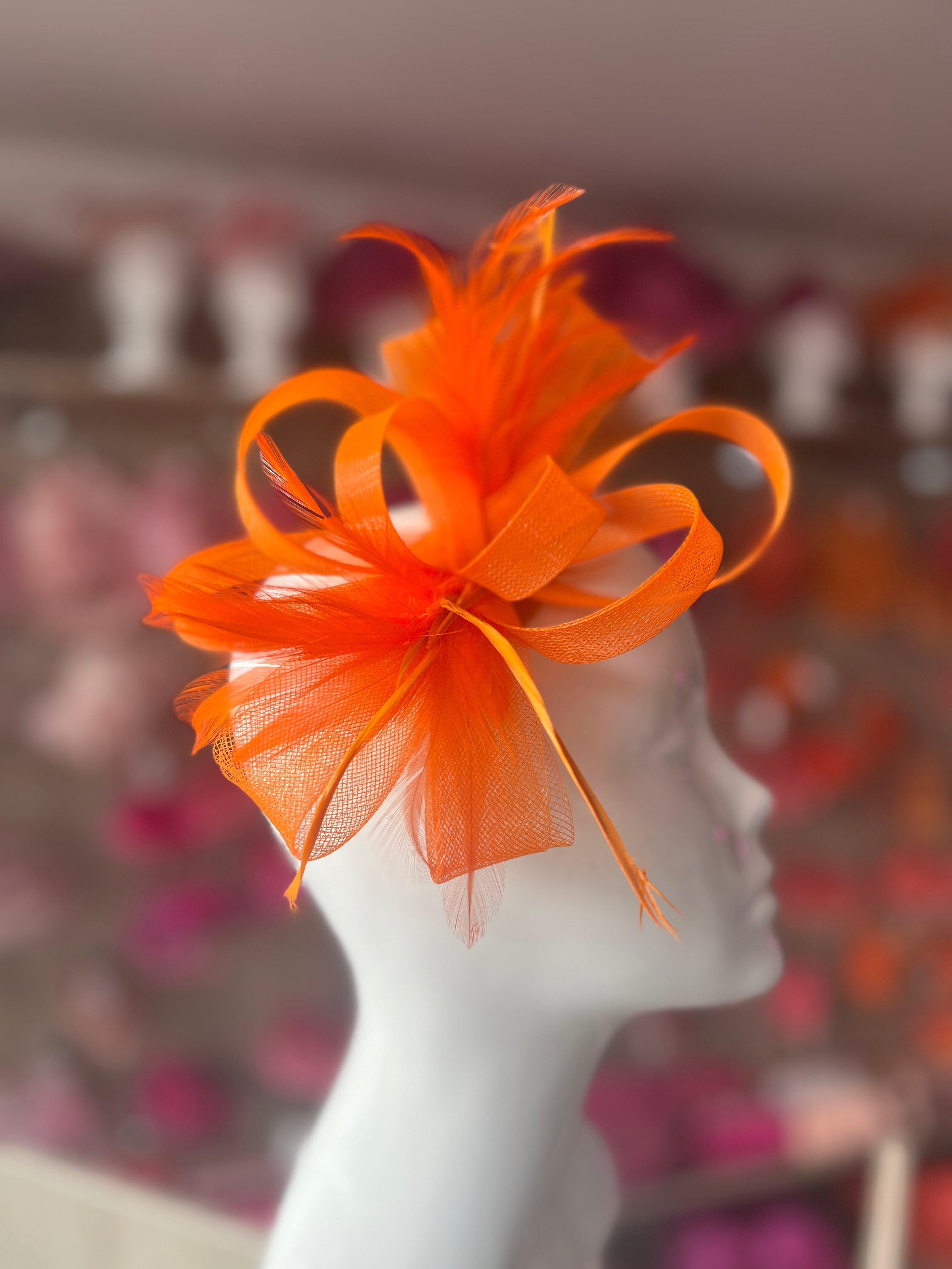 Orange Crinoline Mesh Fascinator Large Orange Sinamay Fascinator Hatinator With Mesh Veil main image 2