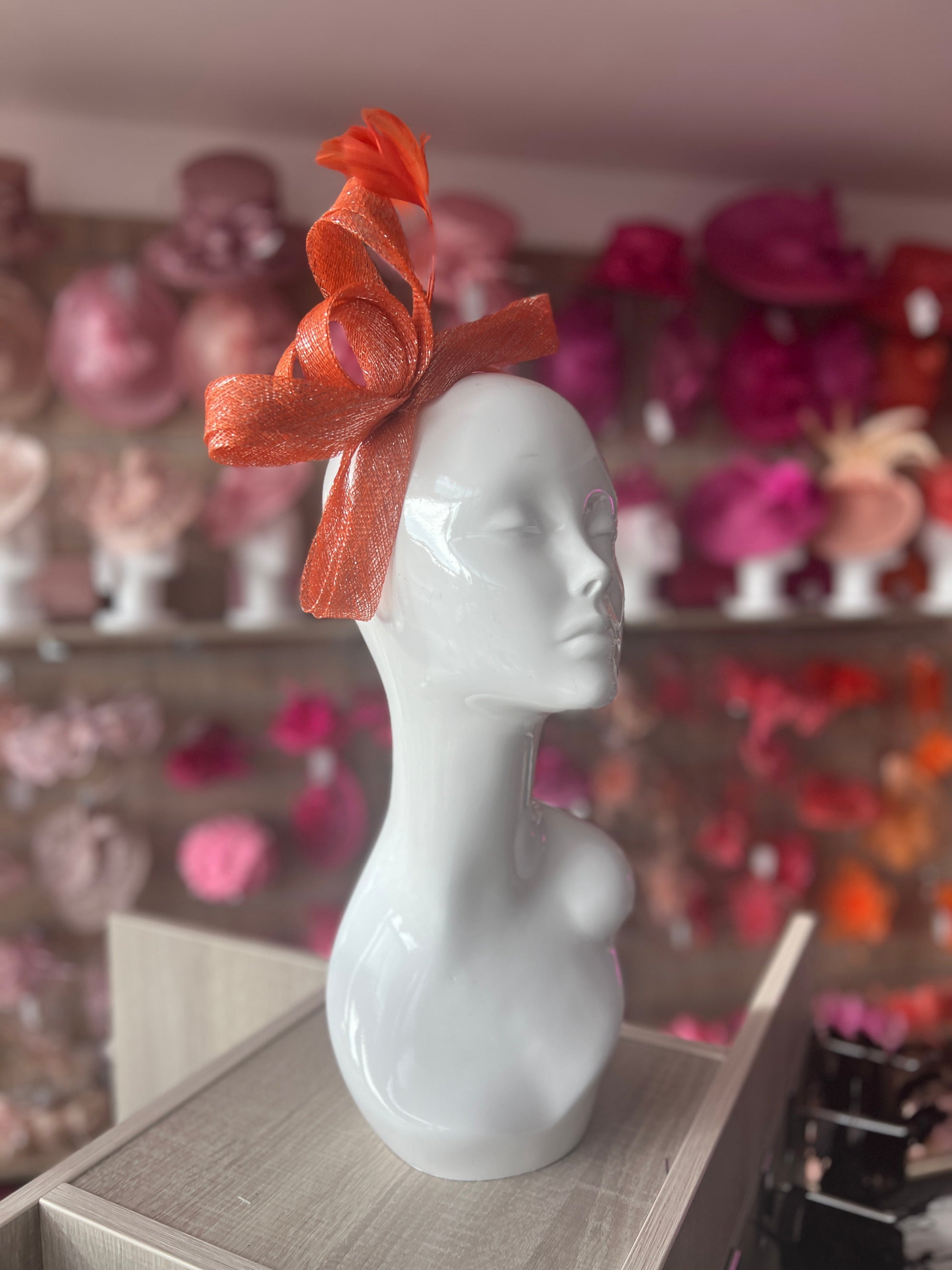 Orange Metallic Large Loop Feather Headband Fascinator-Fascinators Direct