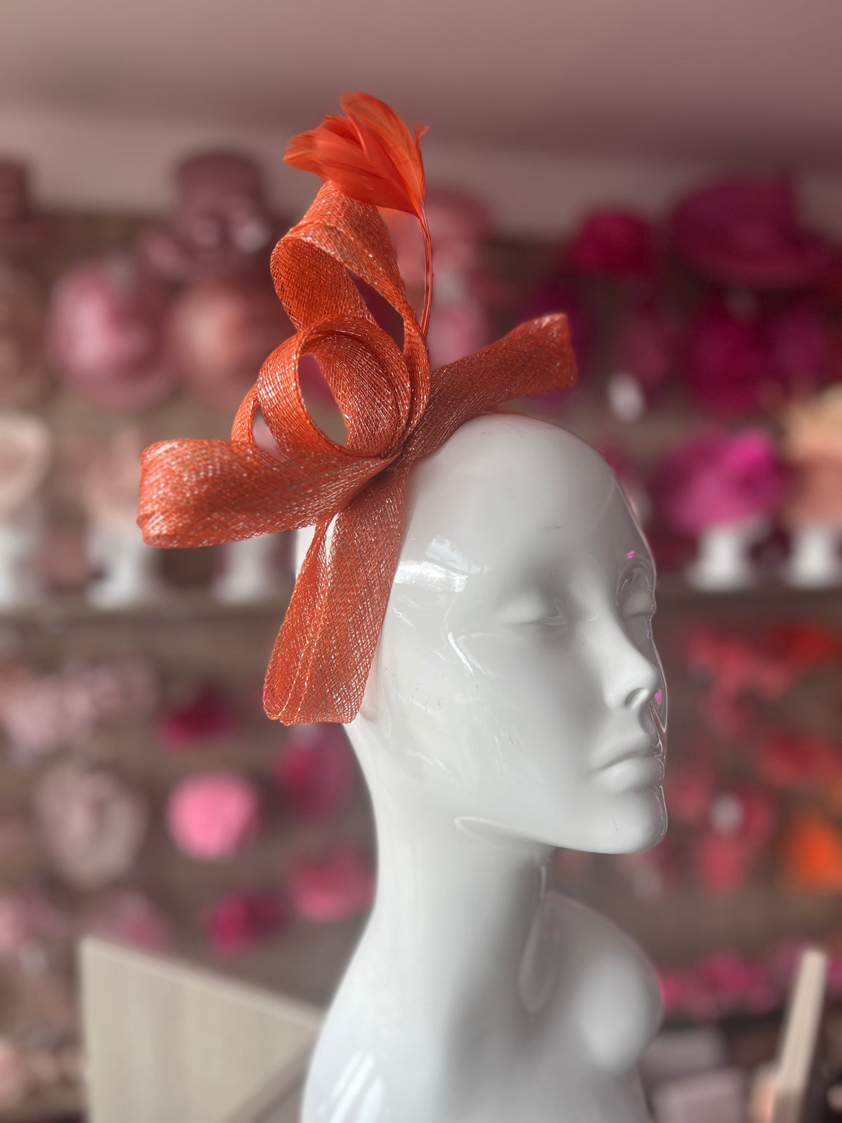 Orange Metallic Large Loop Feather Headband Fascinator-Fascinators Direct