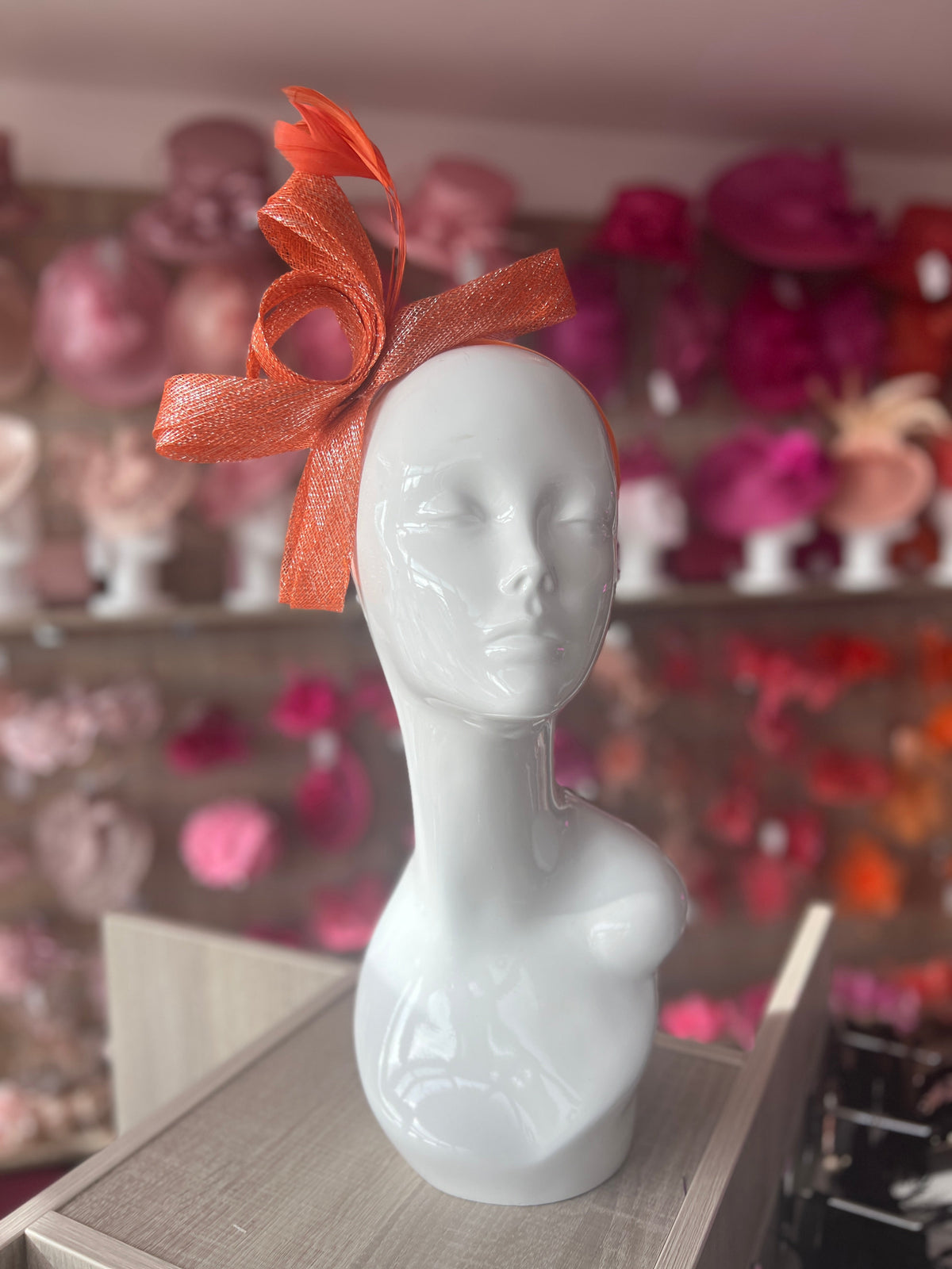 Orange Metallic Large Loop Feather Headband Fascinator-Fascinators Direct