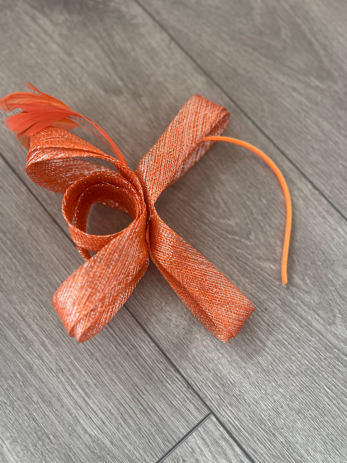 Orange Metallic Large Loop Feather Headband Fascinator-Fascinators Direct