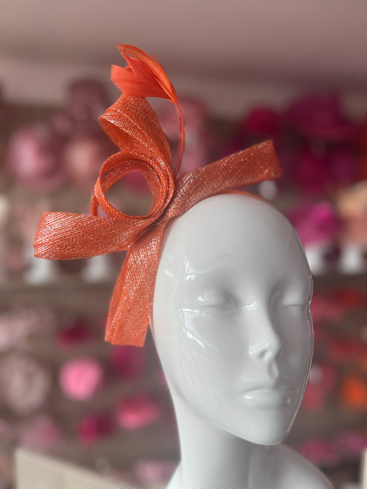 Orange Metallic Large Loop Feather Headband Fascinator-Fascinators Direct