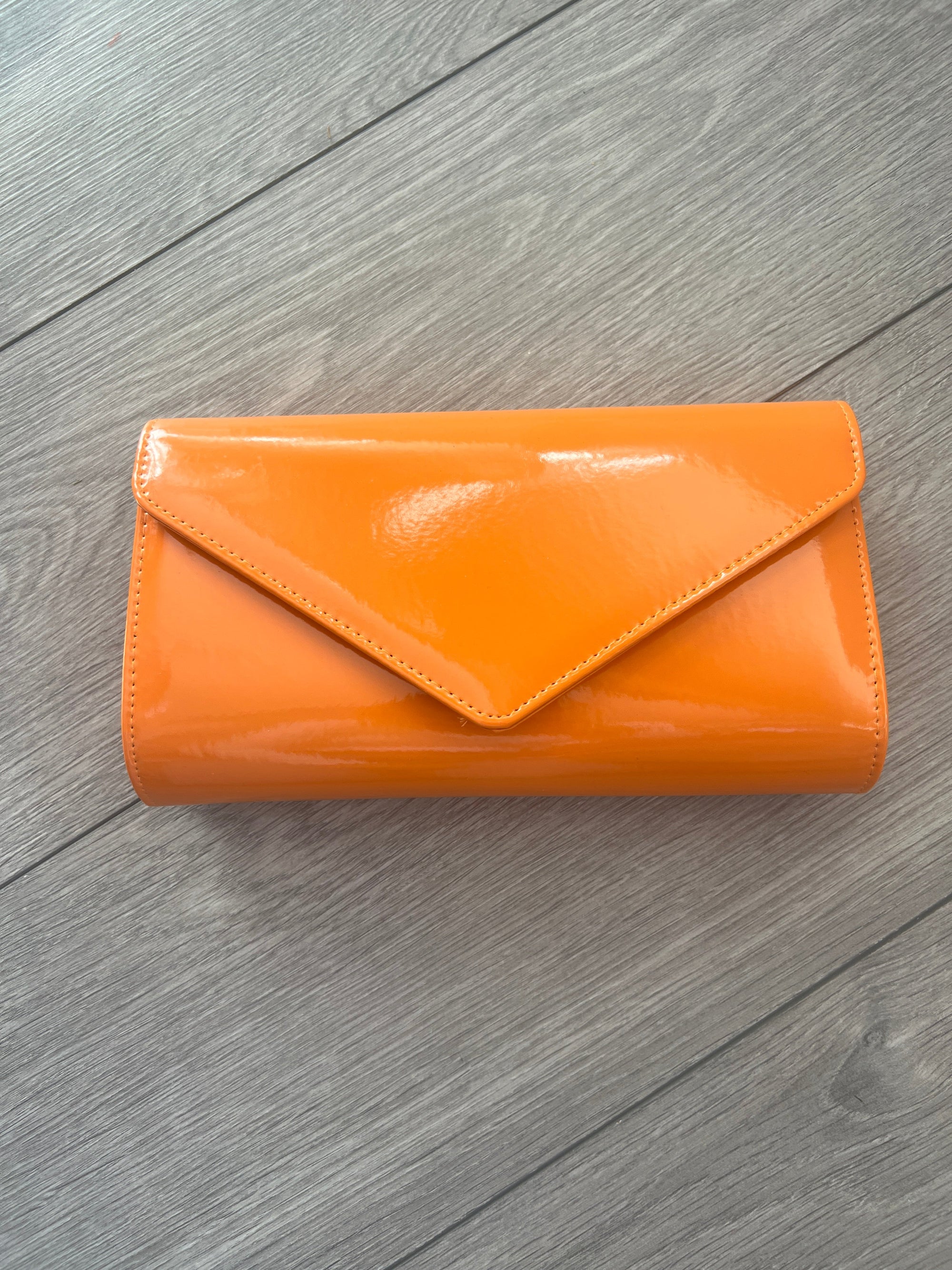 Orange Patent Envelope Clutch Bag-Fascinators Direct