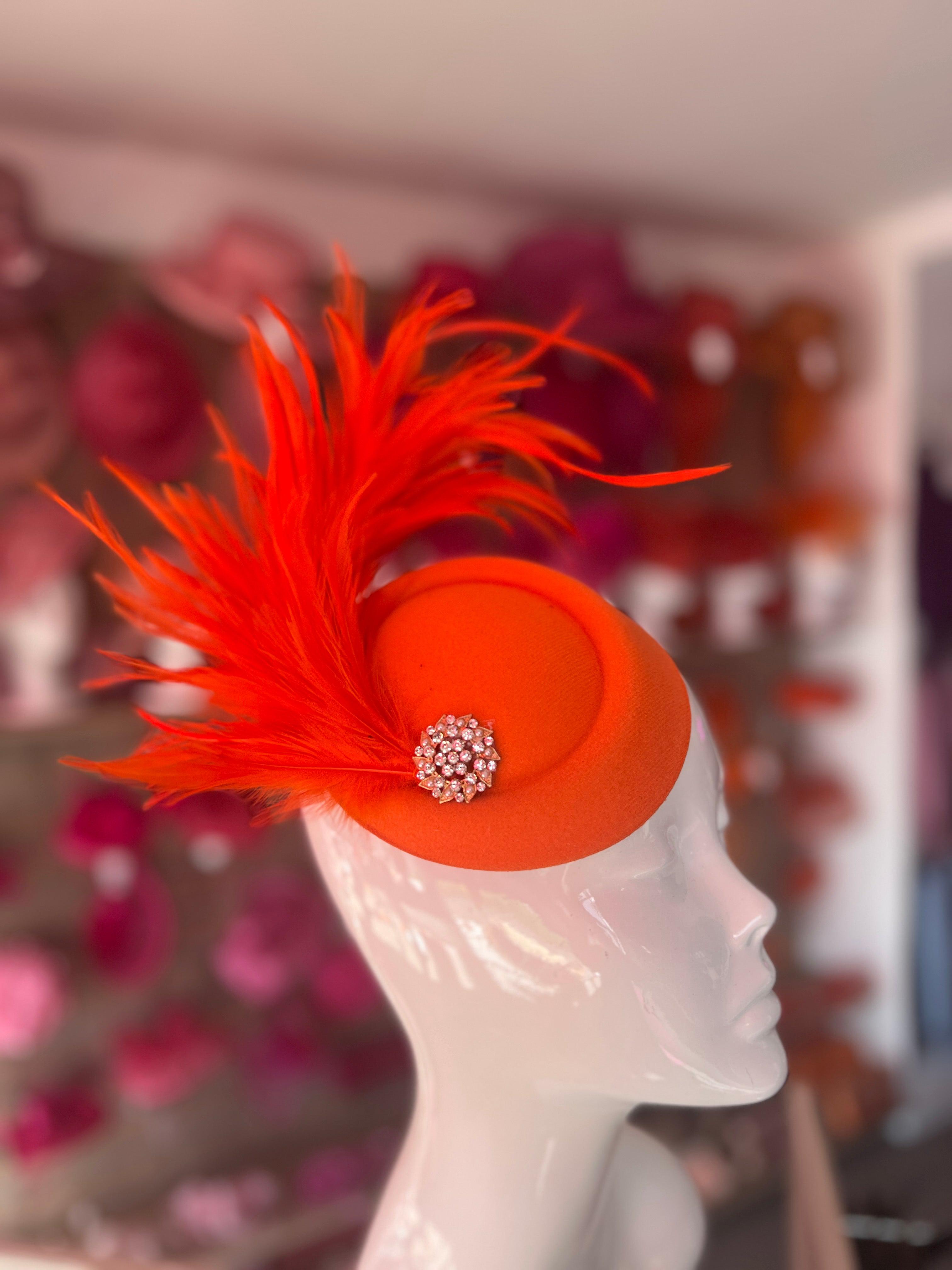 Diamante Evening Hats And Fascinators Orange Pill Box Fascinator