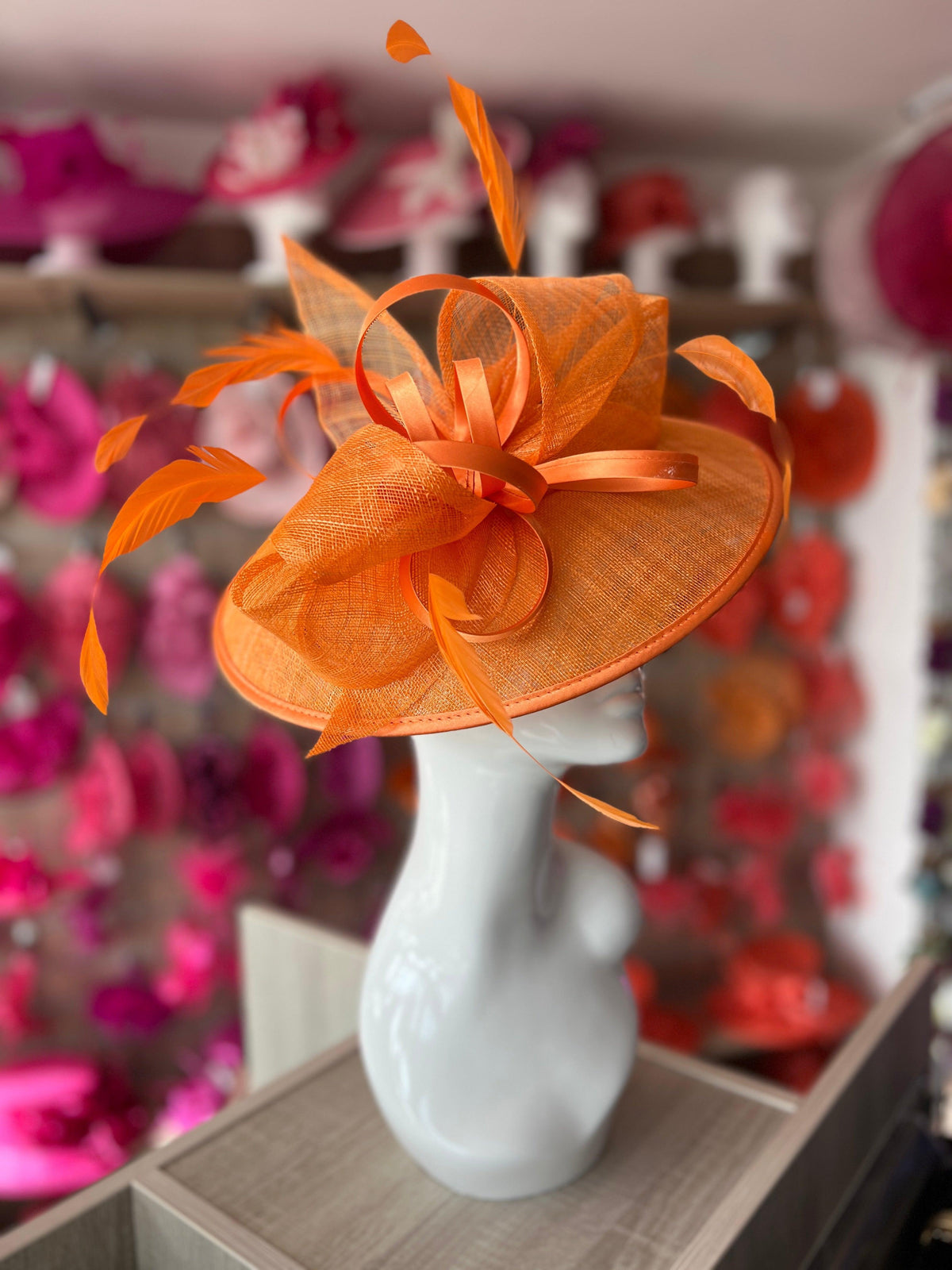 Orange Saucer Hatinator With Decorative Bow-Fascinators Direct