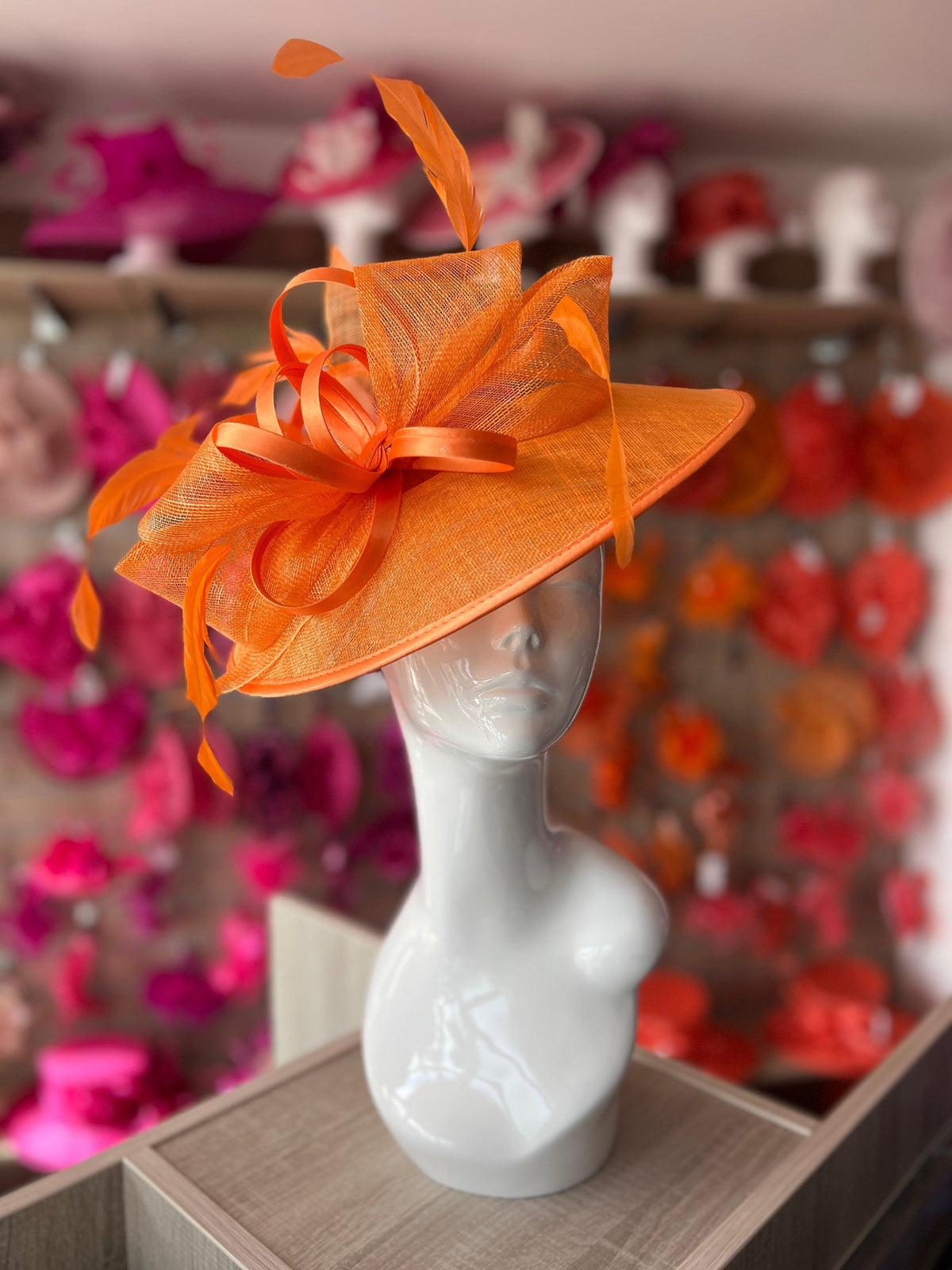 Orange Saucer Hatinator With Decorative Bow-Fascinators Direct