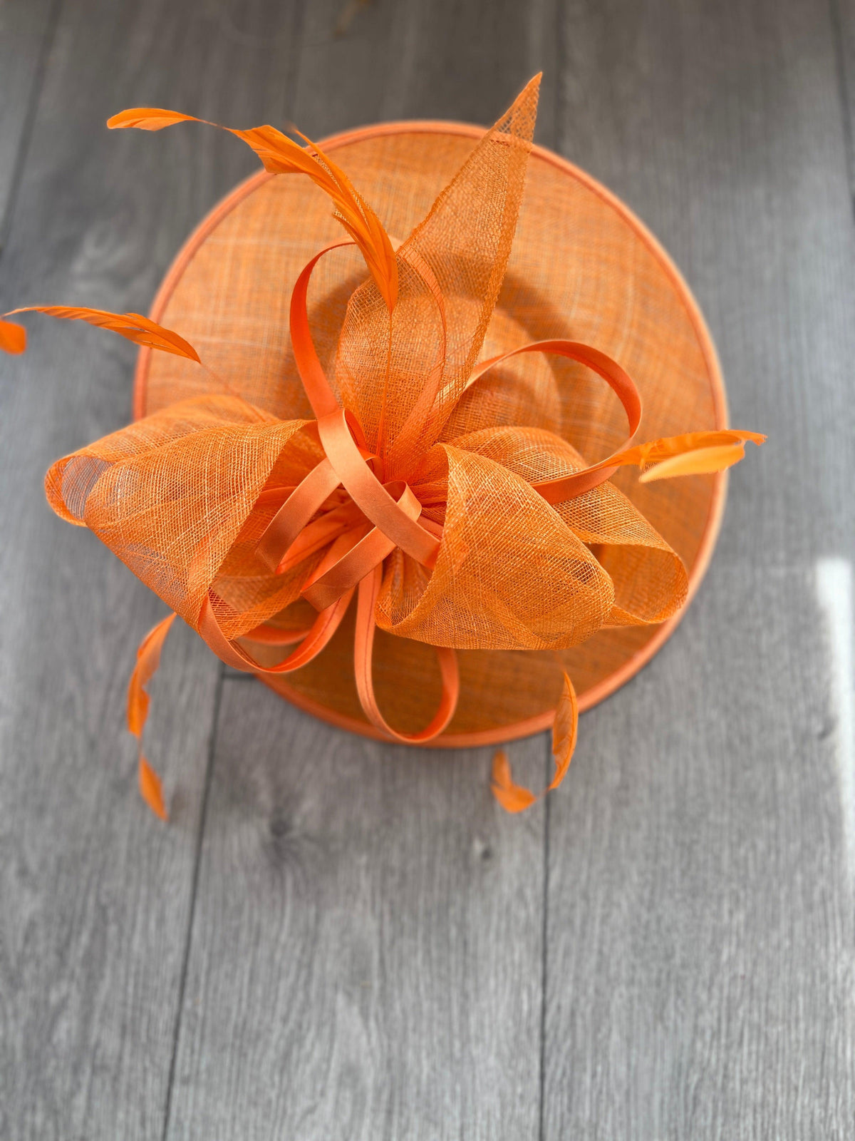 Orange Saucer Hatinator With Decorative Bow-Fascinators Direct