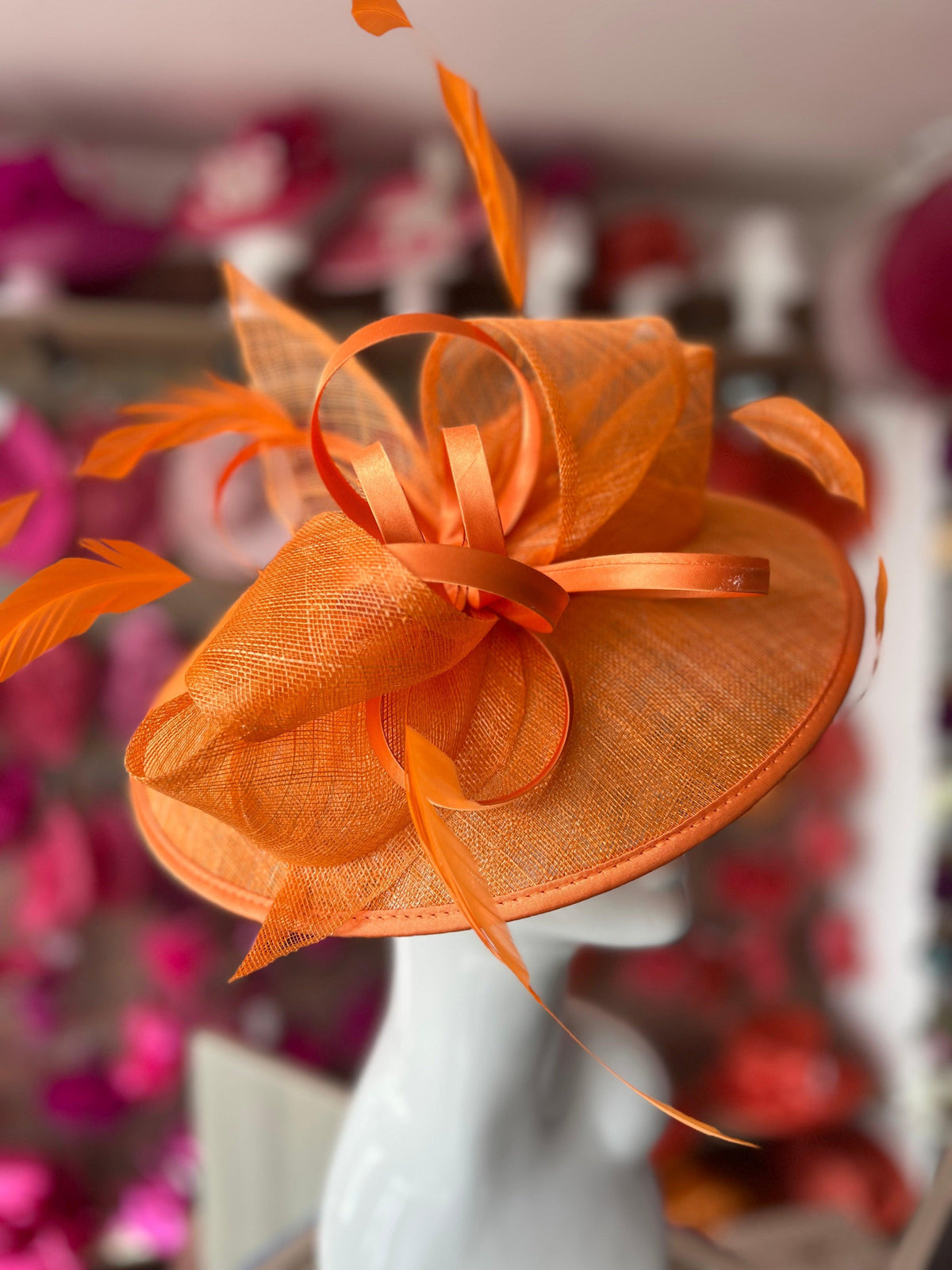 Orange Saucer Hatinator With Decorative Bow-Fascinators Direct