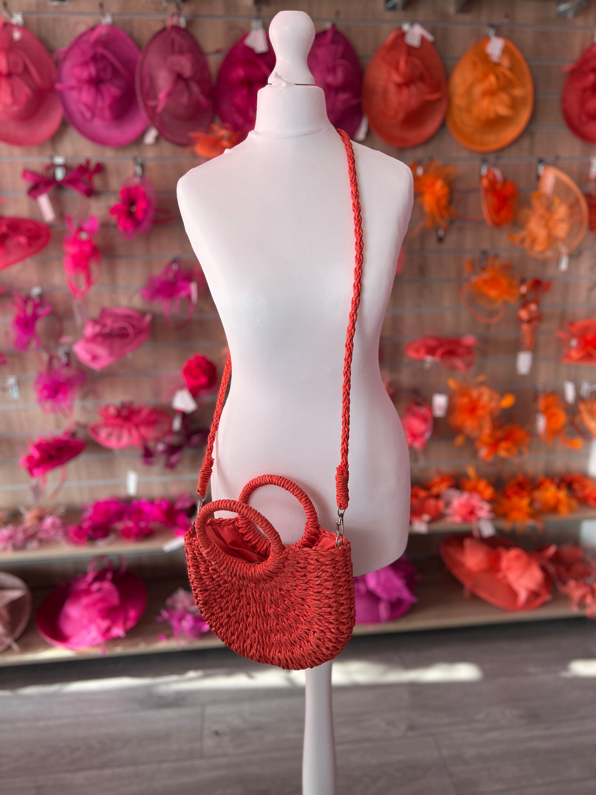 Orange Small Rattan Straw Basket Handbag-Fascinators Direct