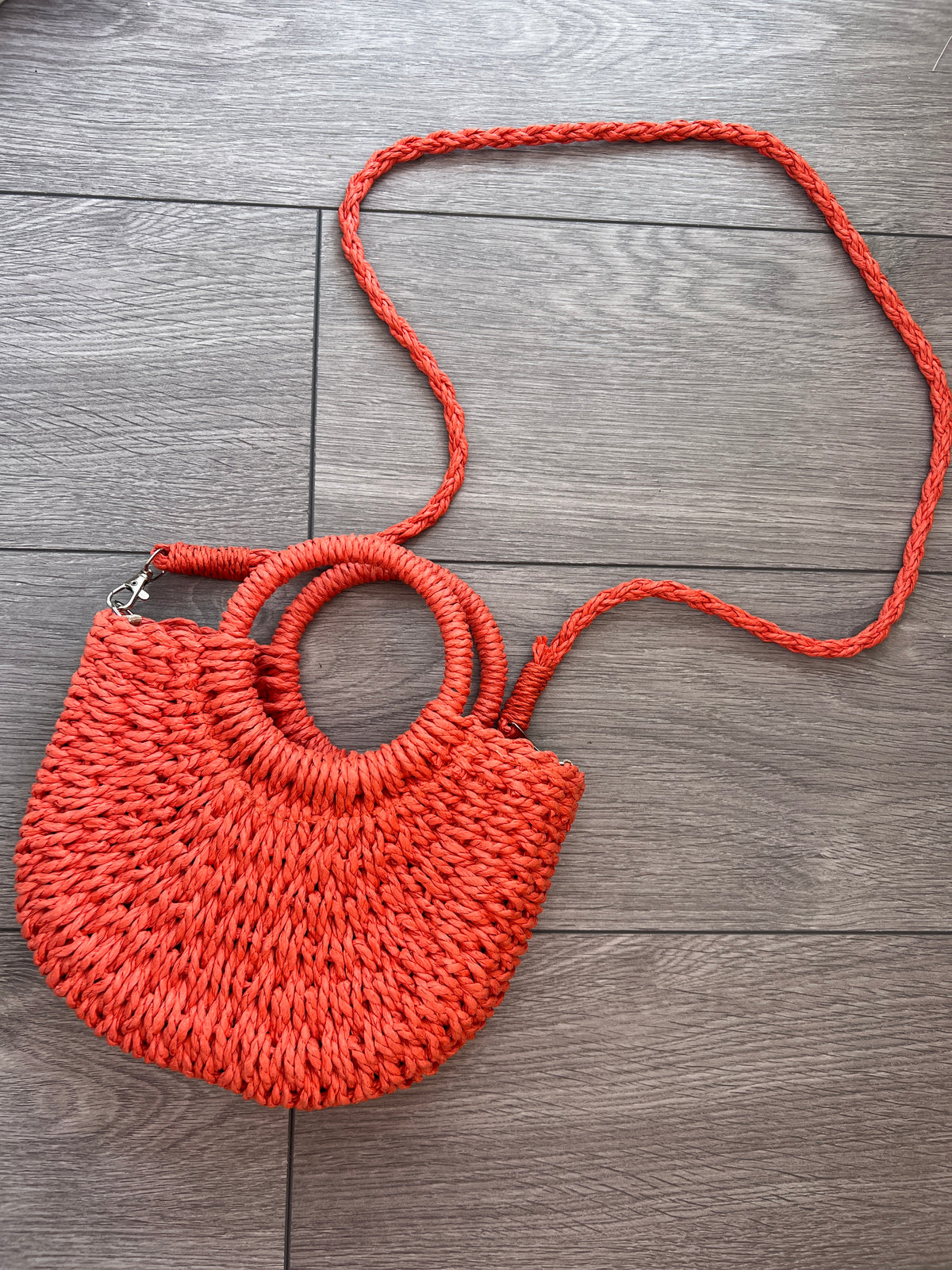 Orange Small Rattan Straw Basket Handbag-Fascinators Direct