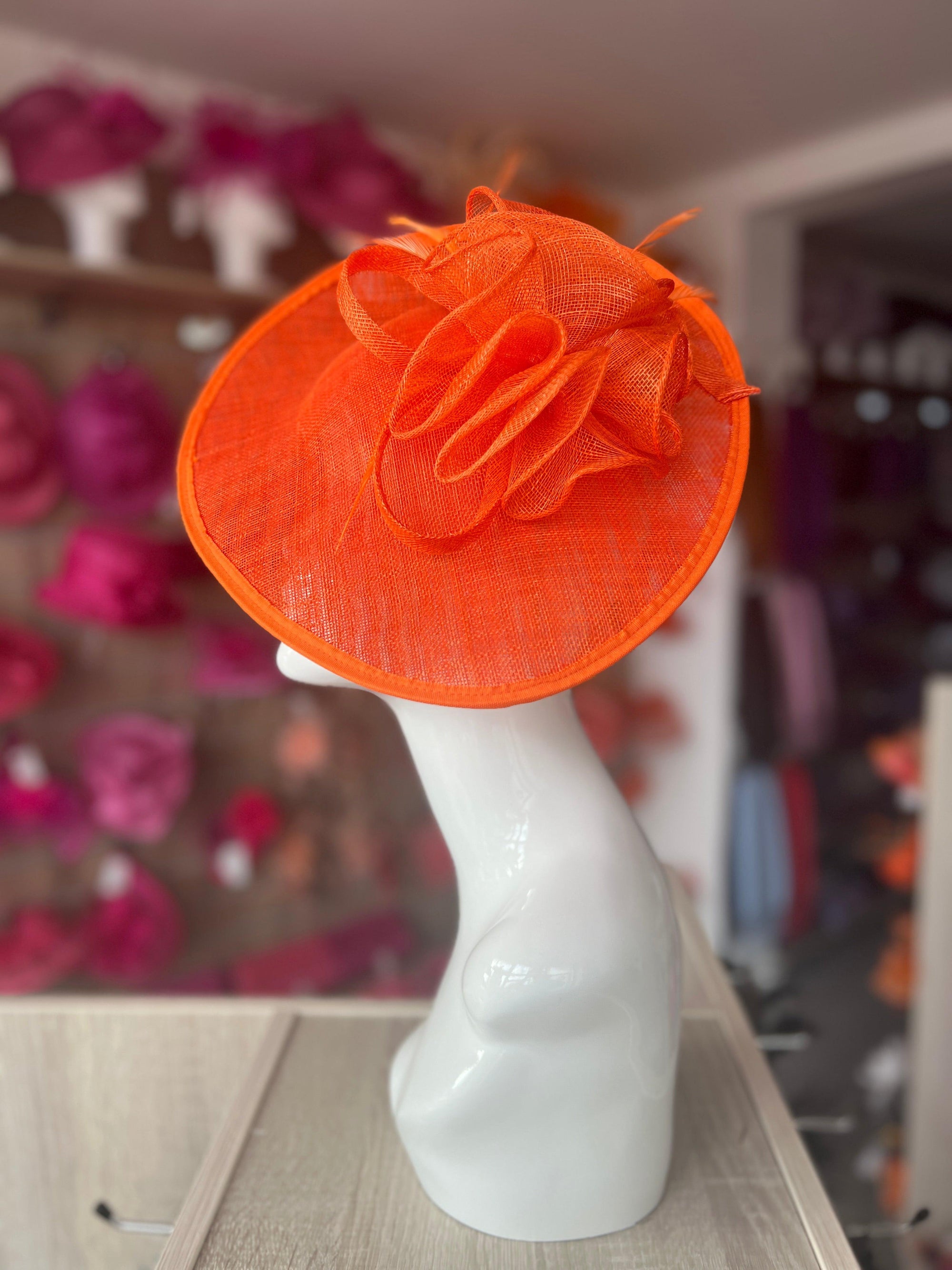 Orange Teardrop Disc Fascinator With Feathers-Fascinators Direct