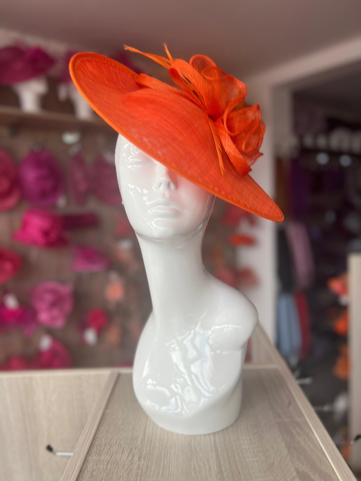 Orange Teardrop Disc Fascinator With Feathers-Fascinators Direct