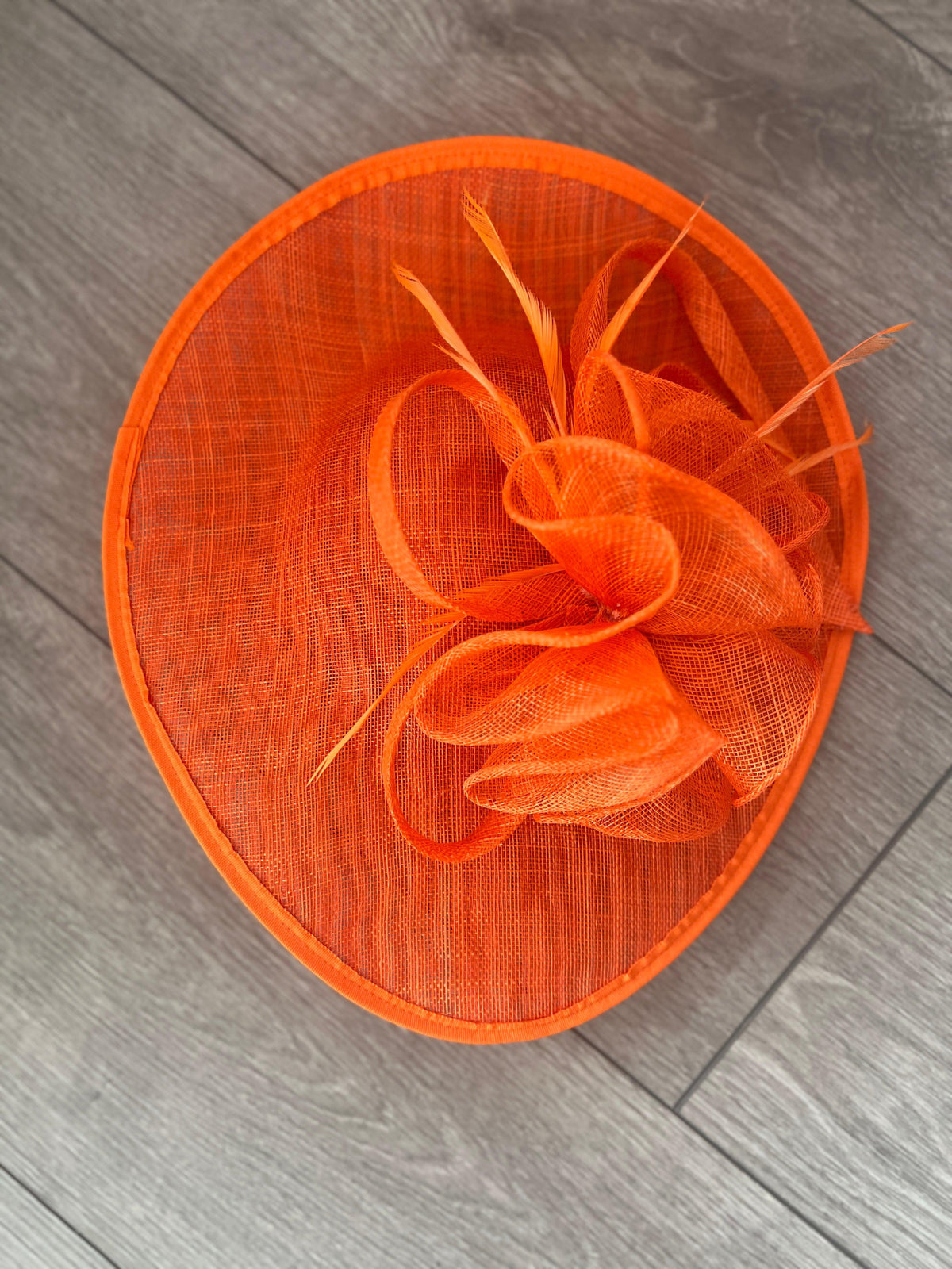 Orange Teardrop Disc Fascinator With Feathers-Fascinators Direct