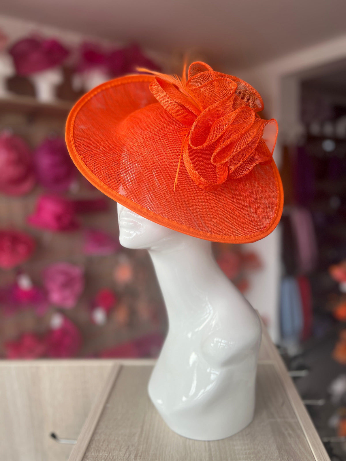 Orange Teardrop Disc Fascinator With Feathers-Fascinators Direct