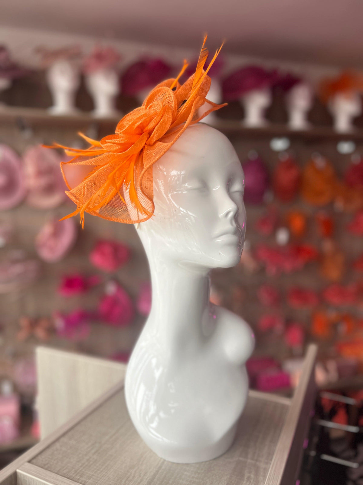 Orange Teardrop Fascinator With Rose &amp; Feathers-Fascinators Direct
