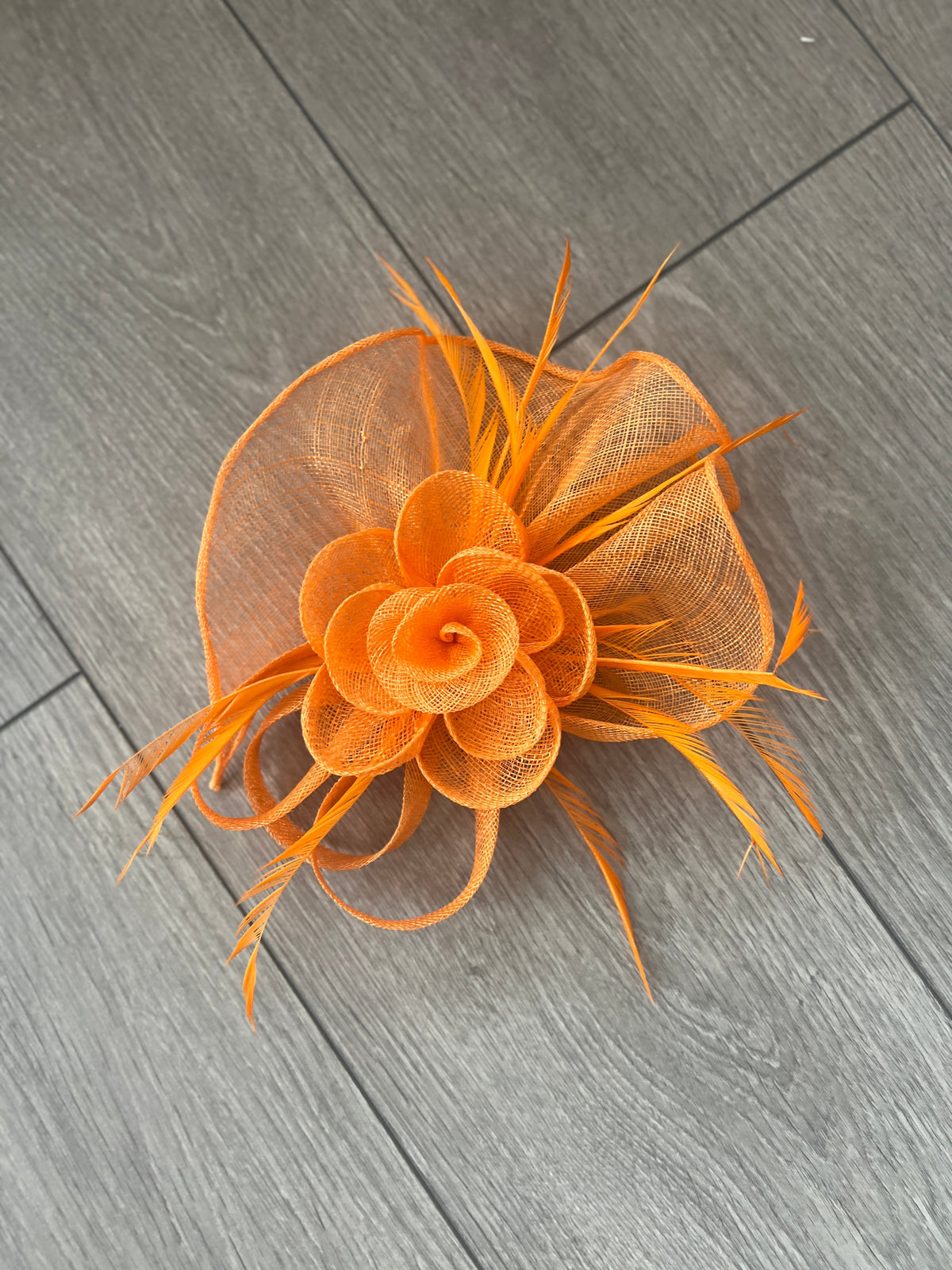 Orange Teardrop Fascinator With Rose &amp; Feathers-Fascinators Direct