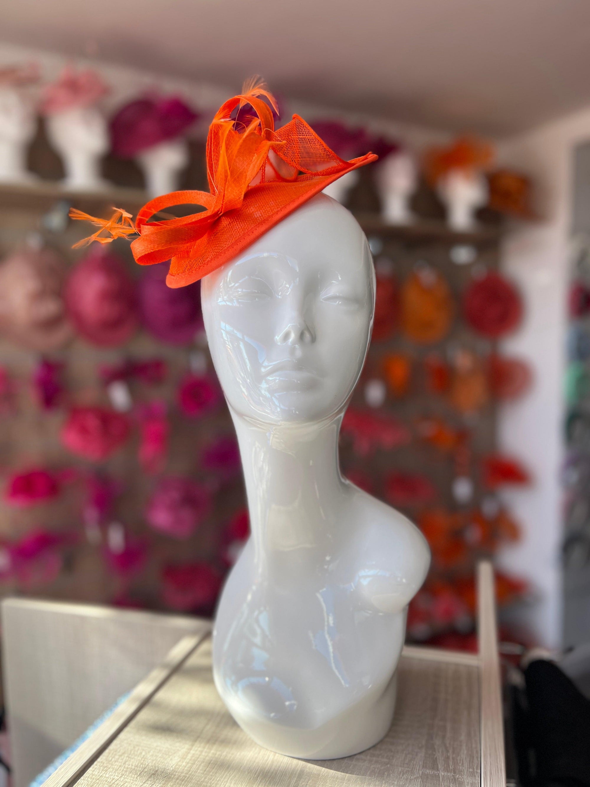 Orange Teardrop Fascinator with Curled Sinamay Loops-Fascinators Direct