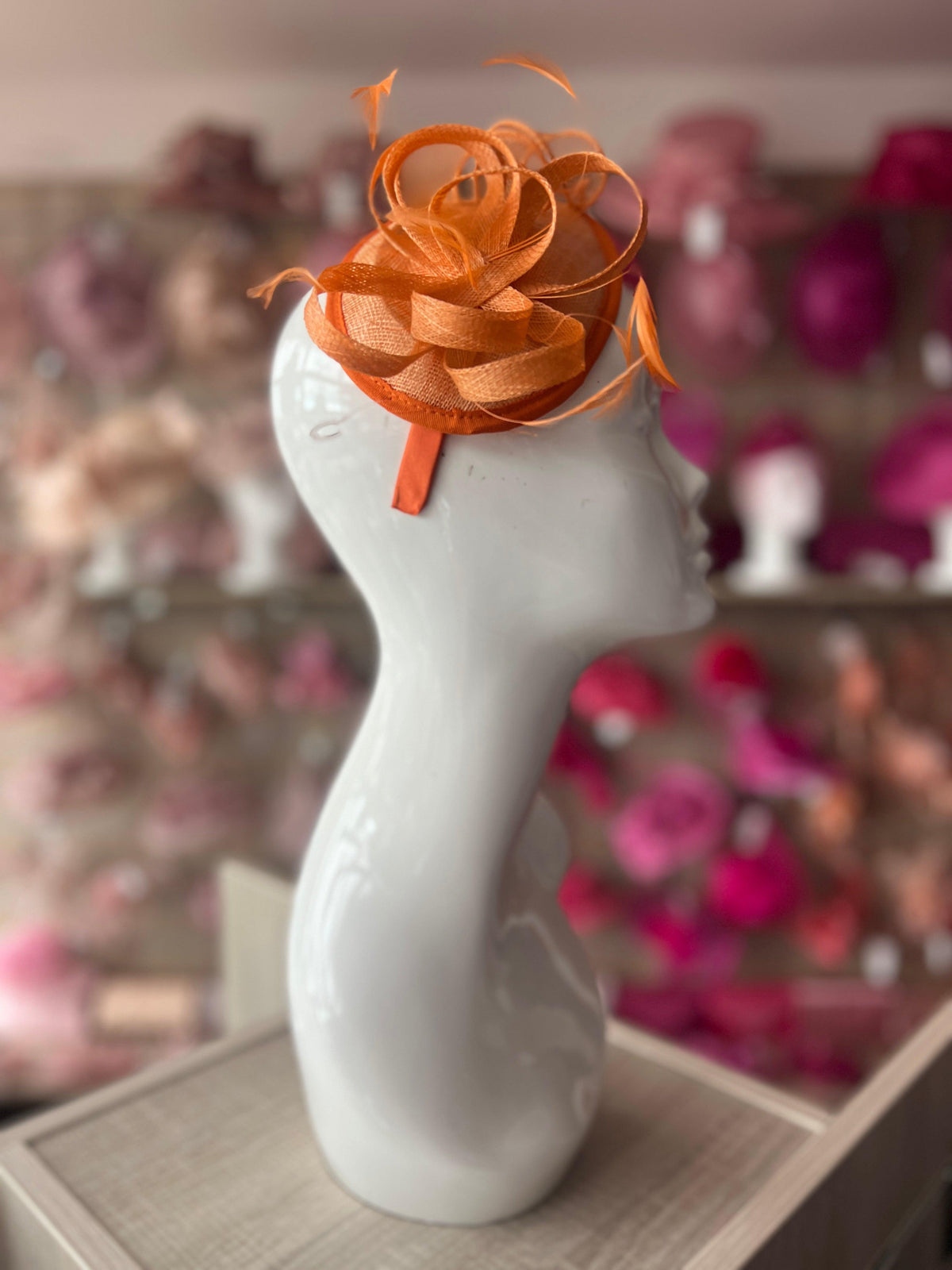 Orange Teardrop Fascinator with Curled Sinamay Loops-Fascinators Direct