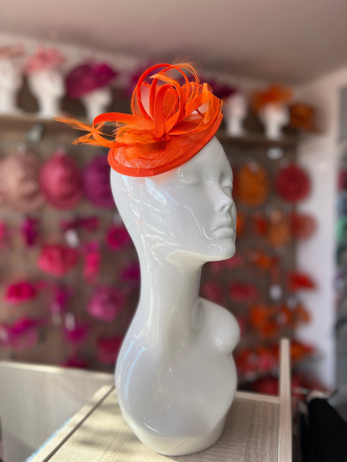 Orange Teardrop Fascinator with Curled Sinamay Loops-Fascinators Direct