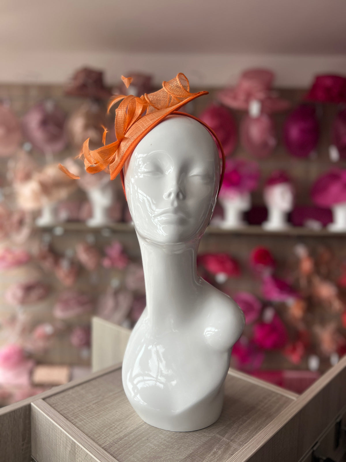Orange Teardrop Fascinator with Curled Sinamay Loops-Fascinators Direct