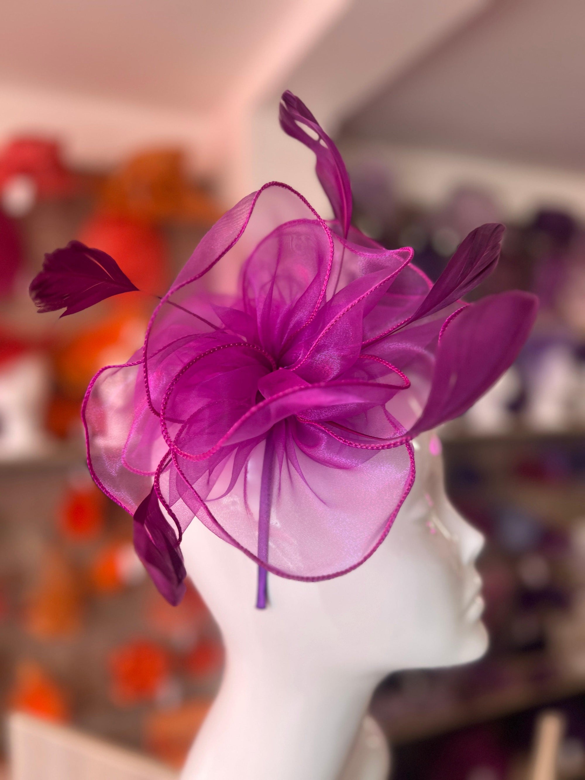 PEARLESCENT PURPLE CHIFFON FLOWER FASCINATOR-Fascinators Direct