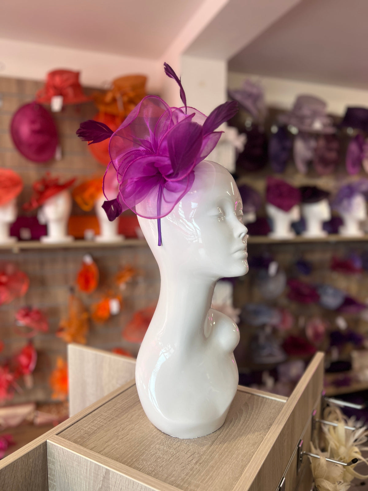 PEARLESCENT PURPLE CHIFFON FLOWER FASCINATOR-Fascinators Direct