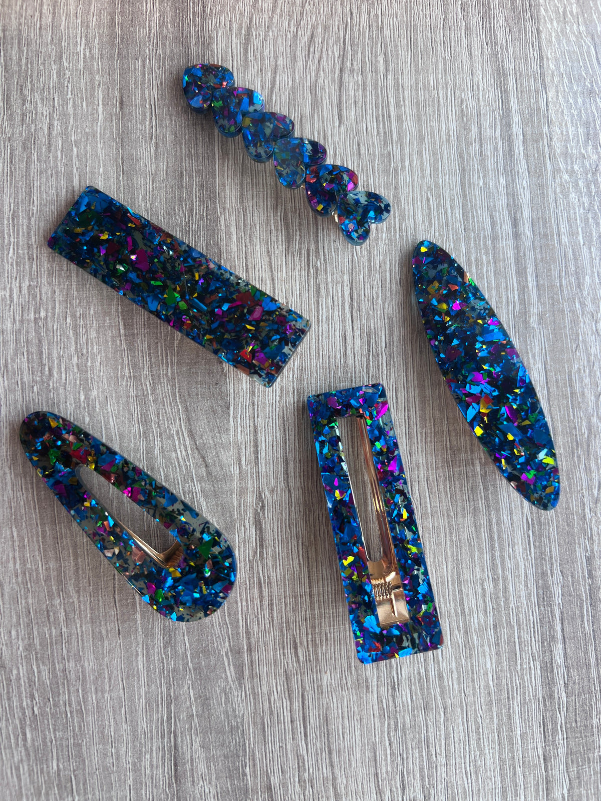 Pack Of 5 Glittery Hair Clips- Blue-Fascinators Direct