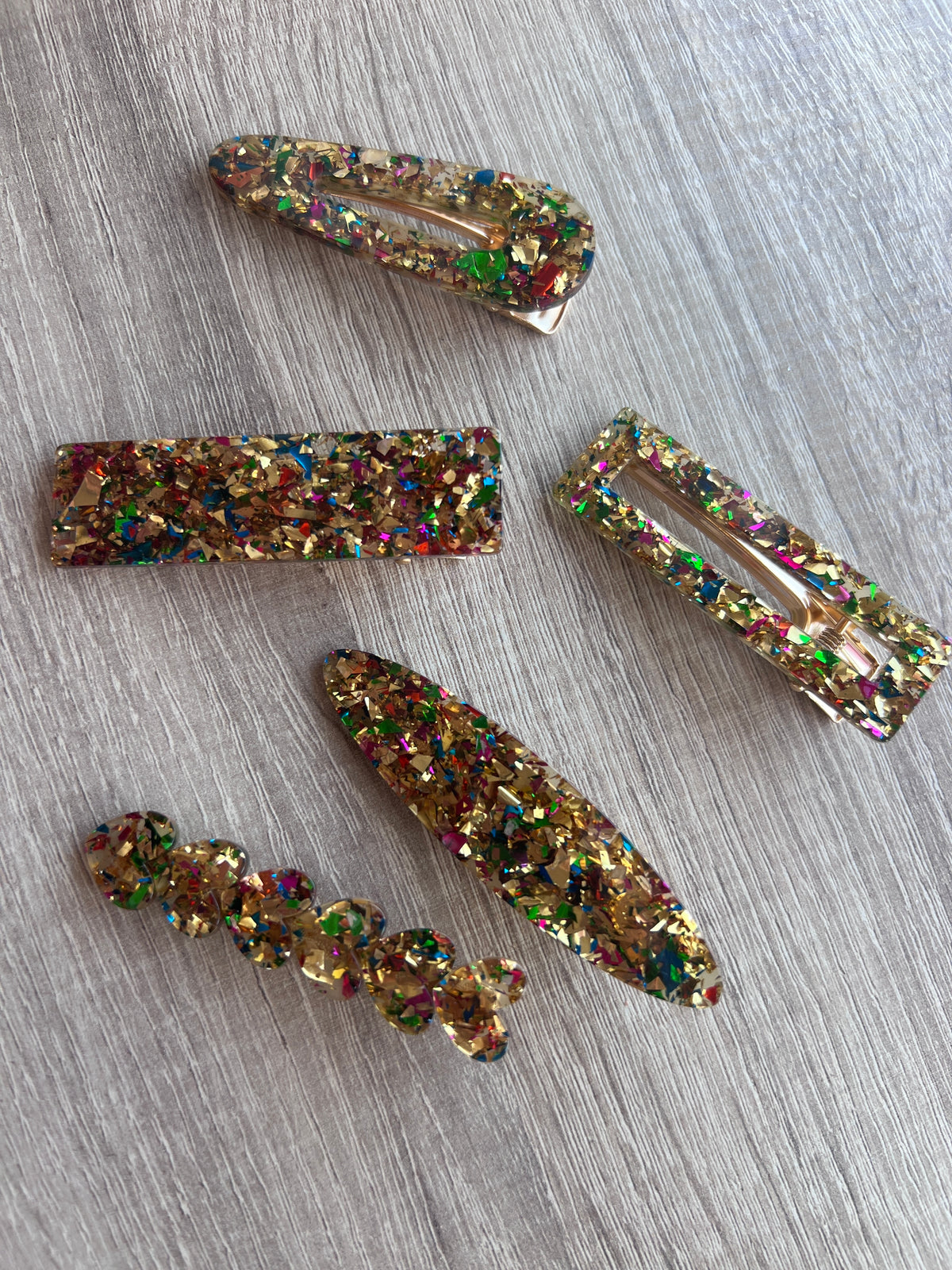 Pack Of 5 Glittery Hair Clips- Gold-Fascinators Direct