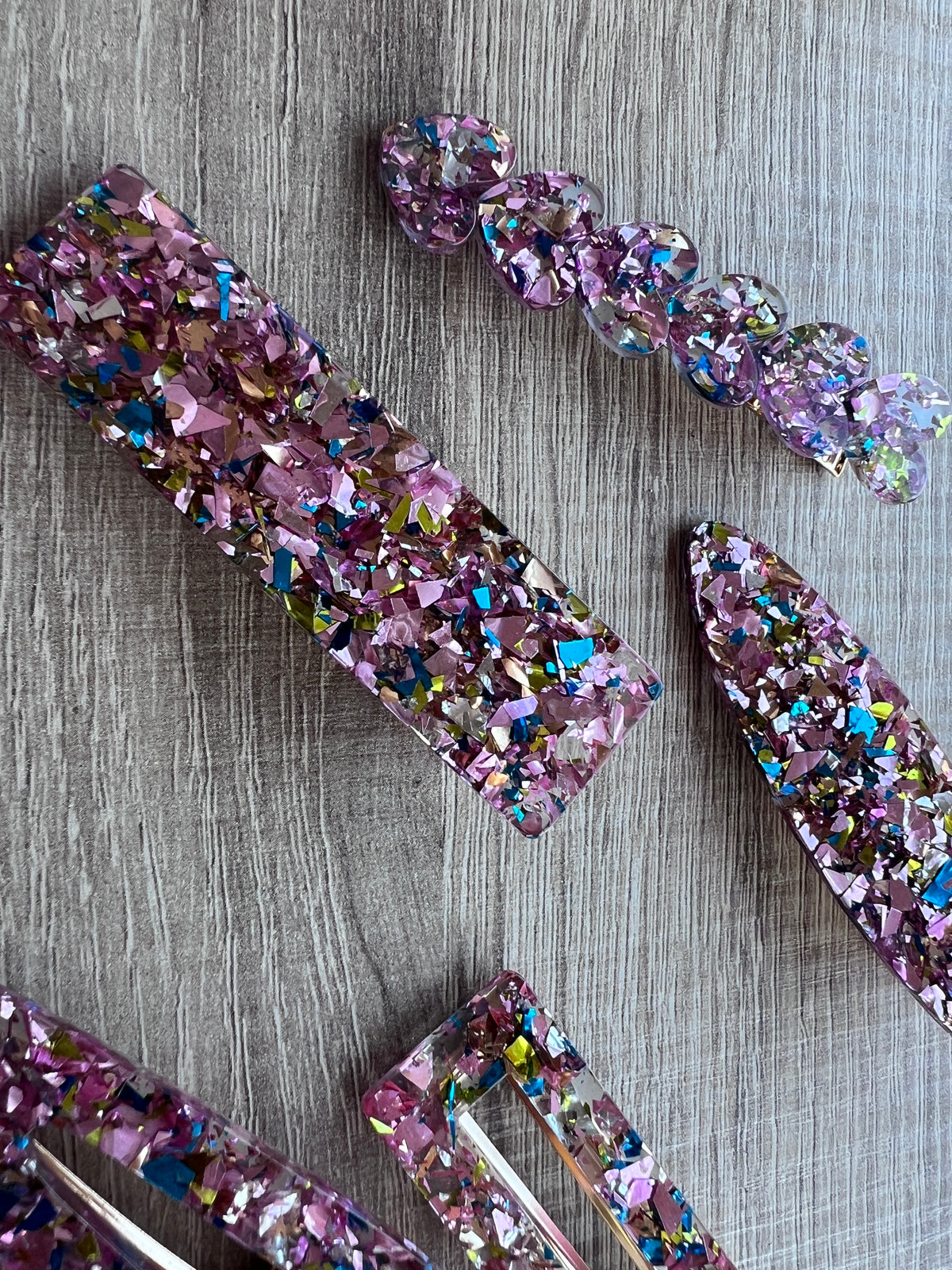 Pack Of 5 Glittery Hair Clips- Pale Pink-Fascinators Direct