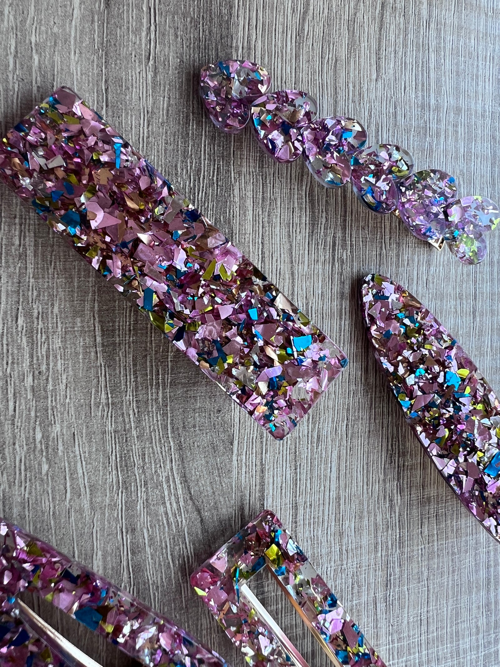 Pack Of 5 Glittery Hair Clips- Pale Pink-Fascinators Direct