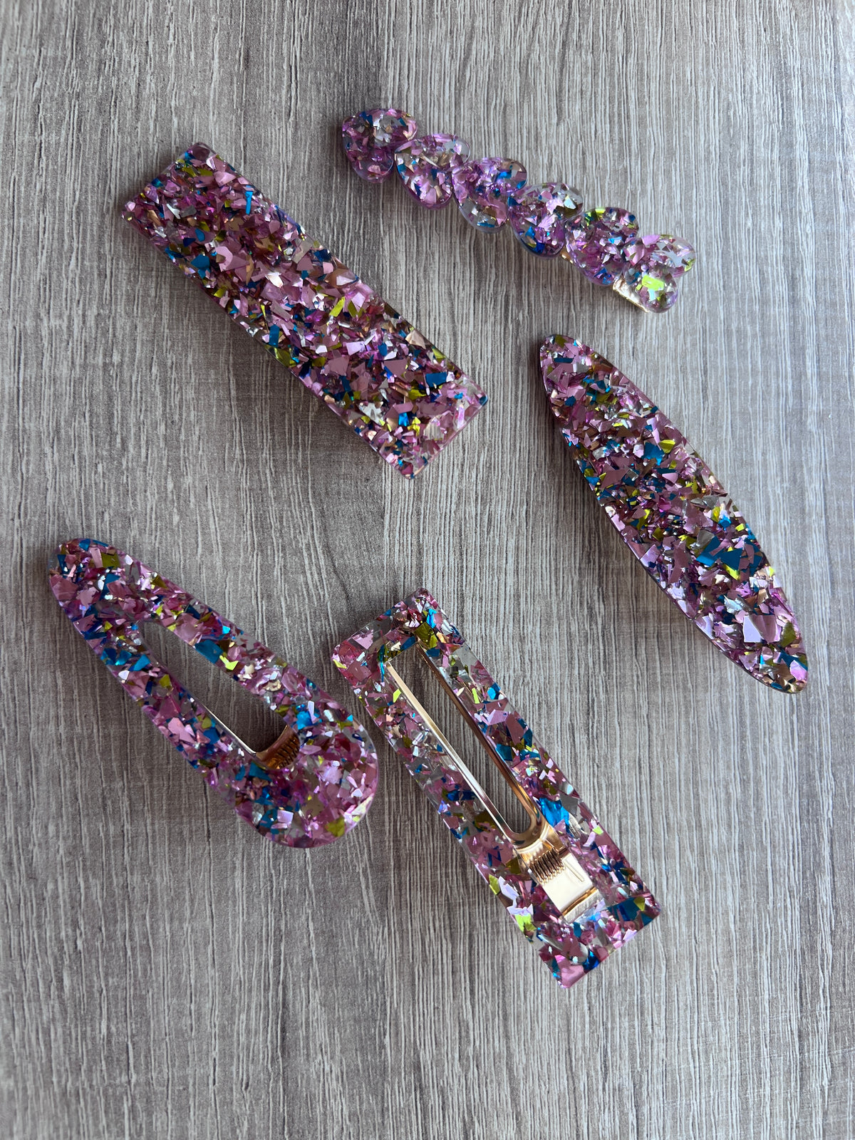 Pack Of 5 Glittery Hair Clips- Pale Pink-Fascinators Direct